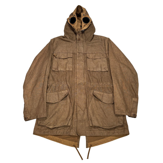 CP Company Brown Hooded Double Goggle Parka Jacket