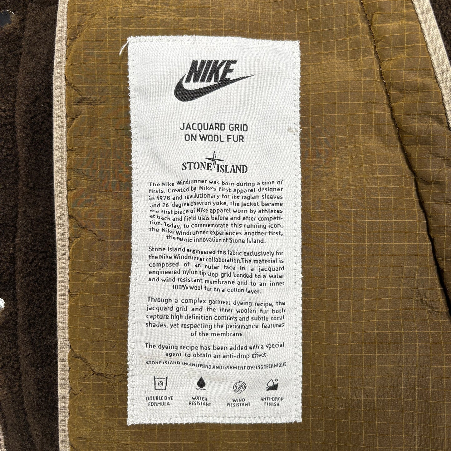 Nike X Stone Island Brown Jacquard Grid On Wool Fur Coat