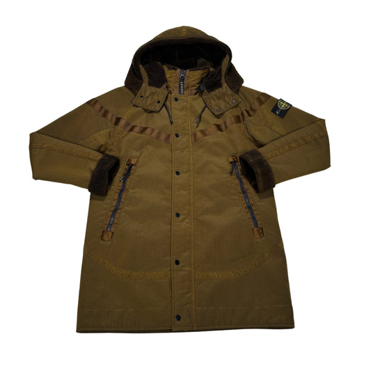 Nike X Stone Island Brown Jacquard Grid On Wool Fur Coat