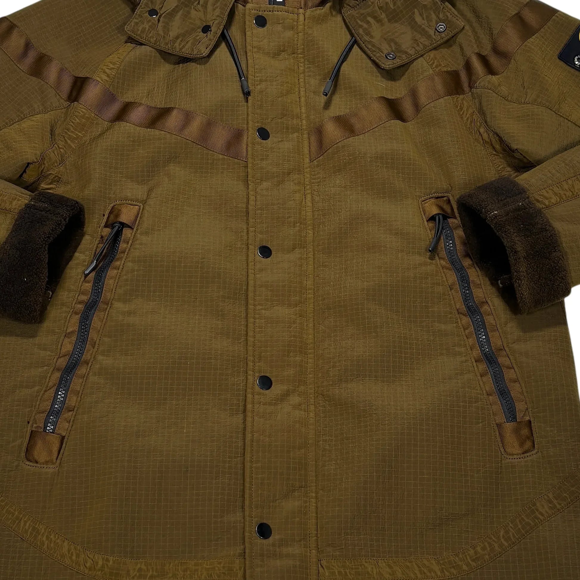 Nike X Stone Island Brown Jacquard Grid On Wool Fur Coat