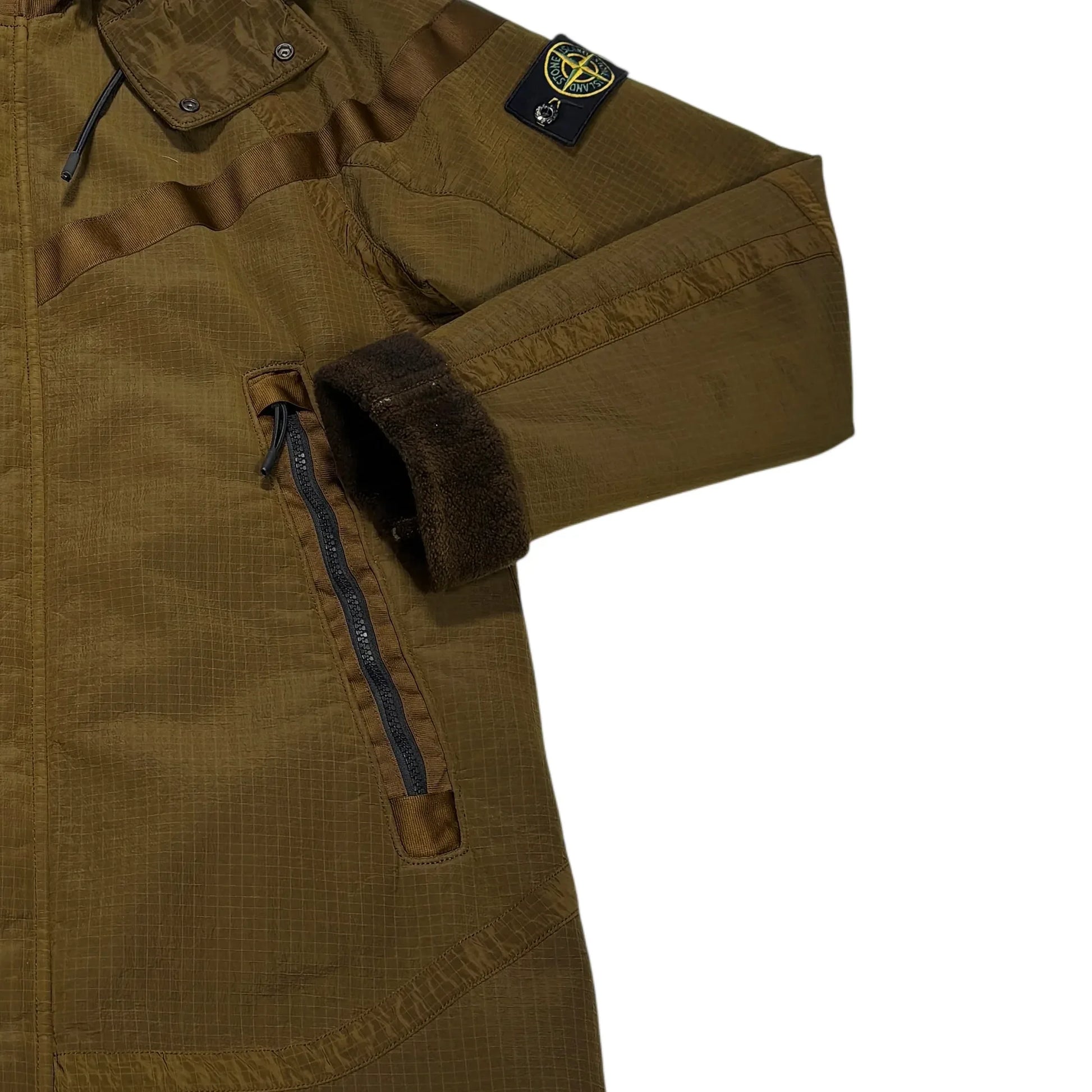 Nike X Stone Island Brown Jacquard Grid On Wool Fur Coat