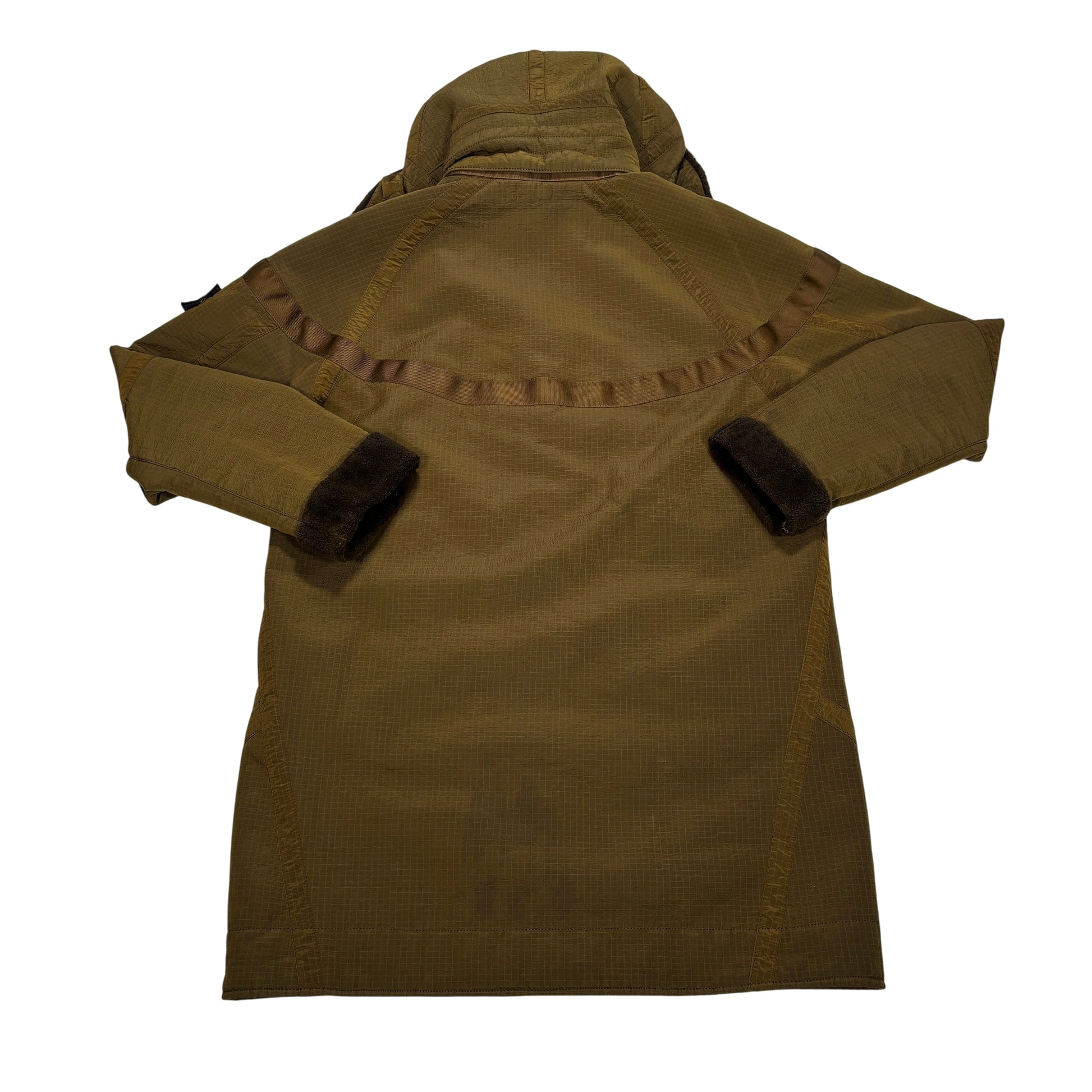 Nike X Stone Island Brown Jacquard Grid On Wool Fur Coat