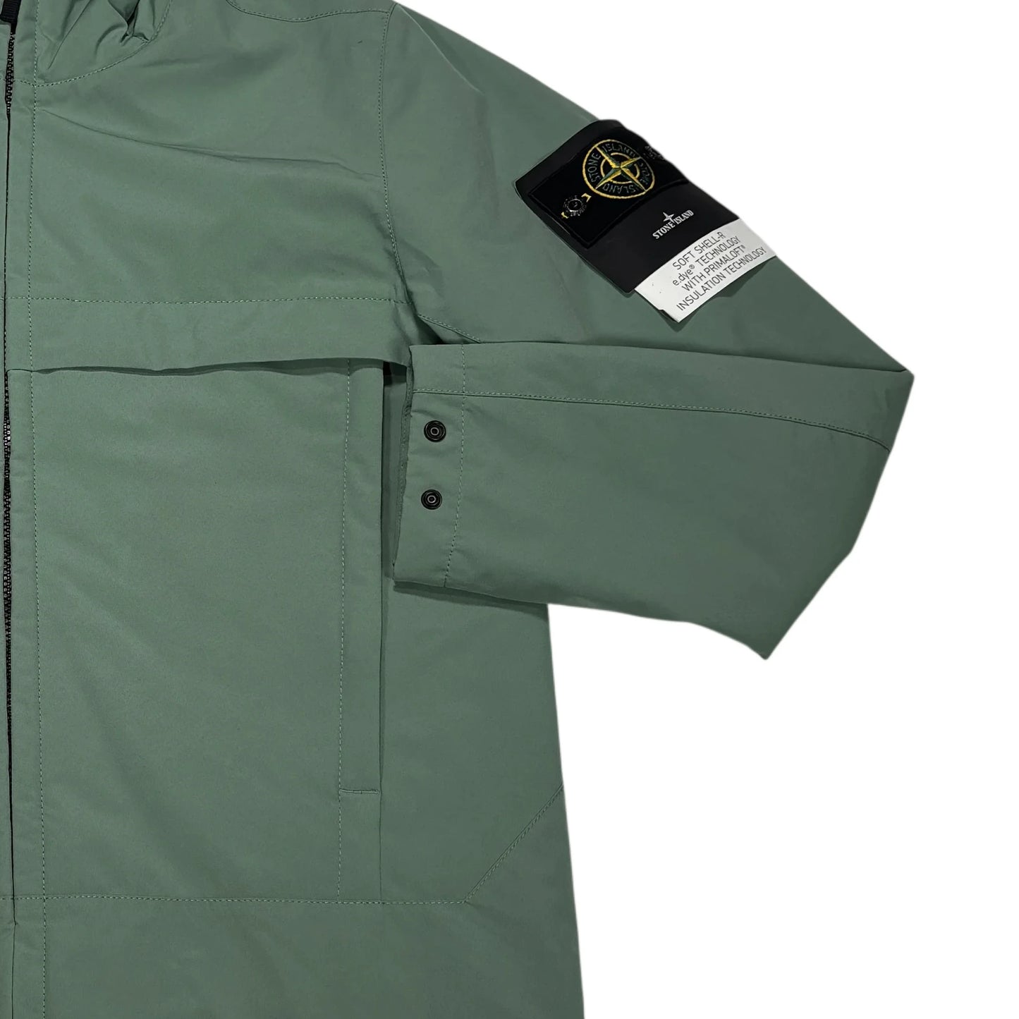 Stone Island Green Hooded Soft Shell-R e.dye Technology with Primaloft Insulation Jacket