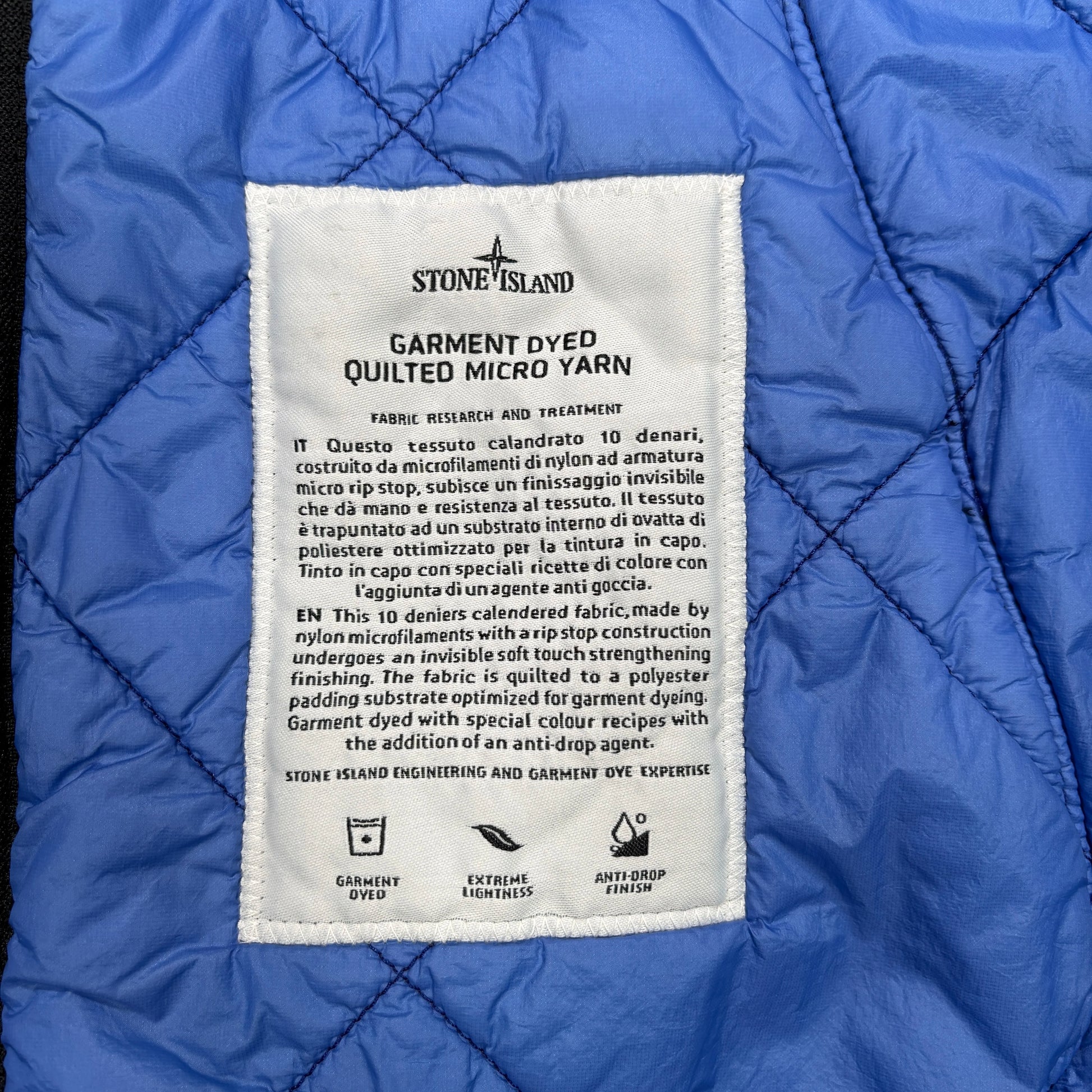 Stone Island Blue Hooded Quilted Micro Yarn Jacket