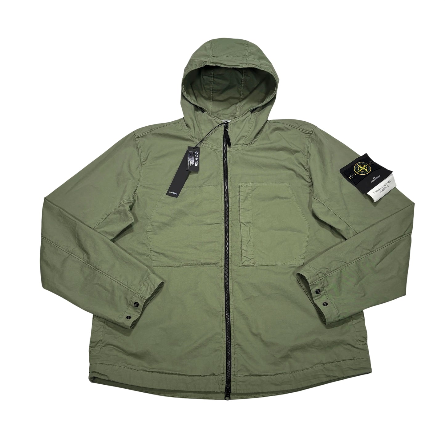 Stone Island Green Supima Cotton Twill Stretch-TC Hooded Jacket