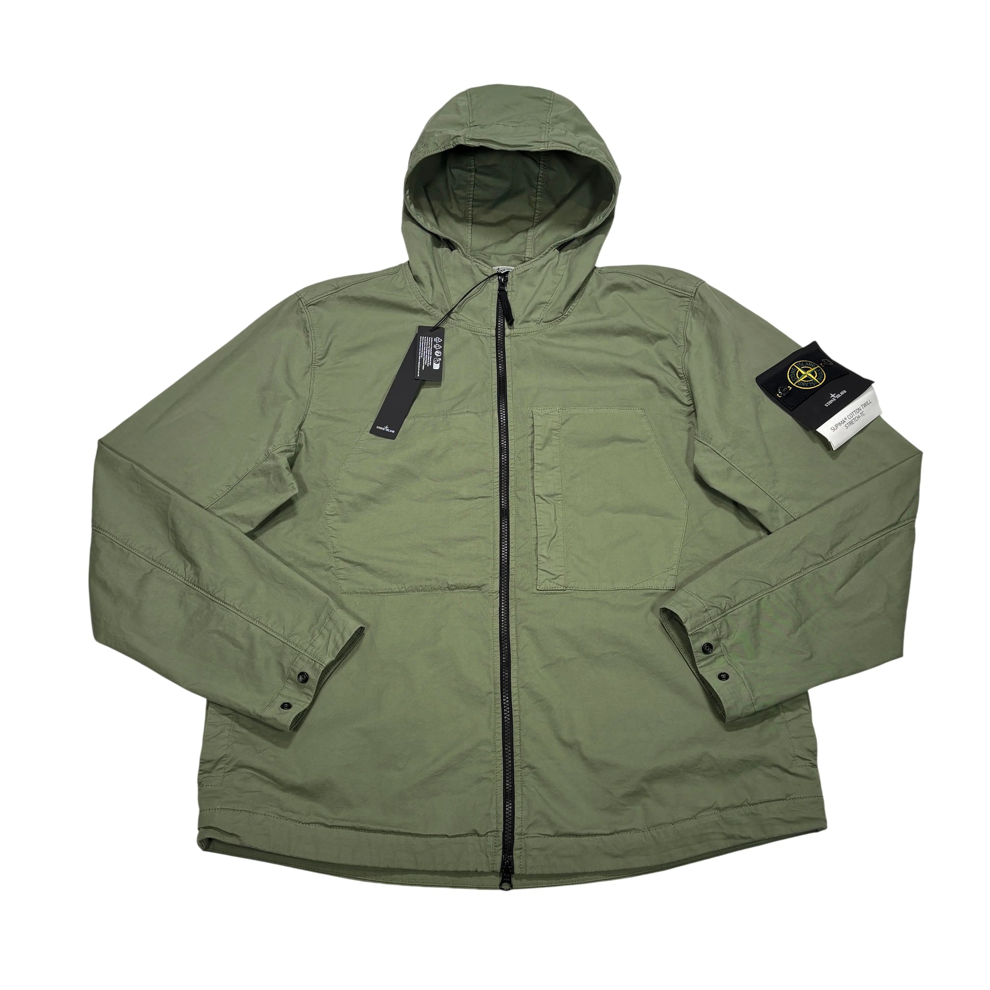 Stone Island Green Supima Cotton Twill Stretch-TC Hooded Jacket