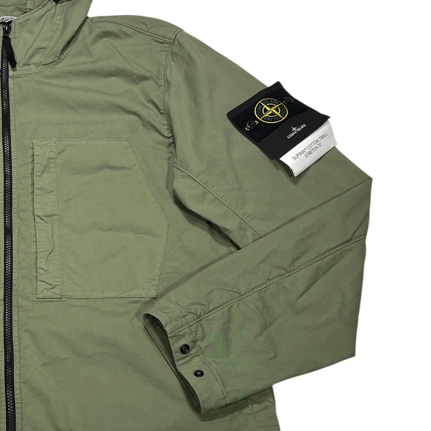 Stone Island Green Supima Cotton Twill Stretch-TC Hooded Jacket