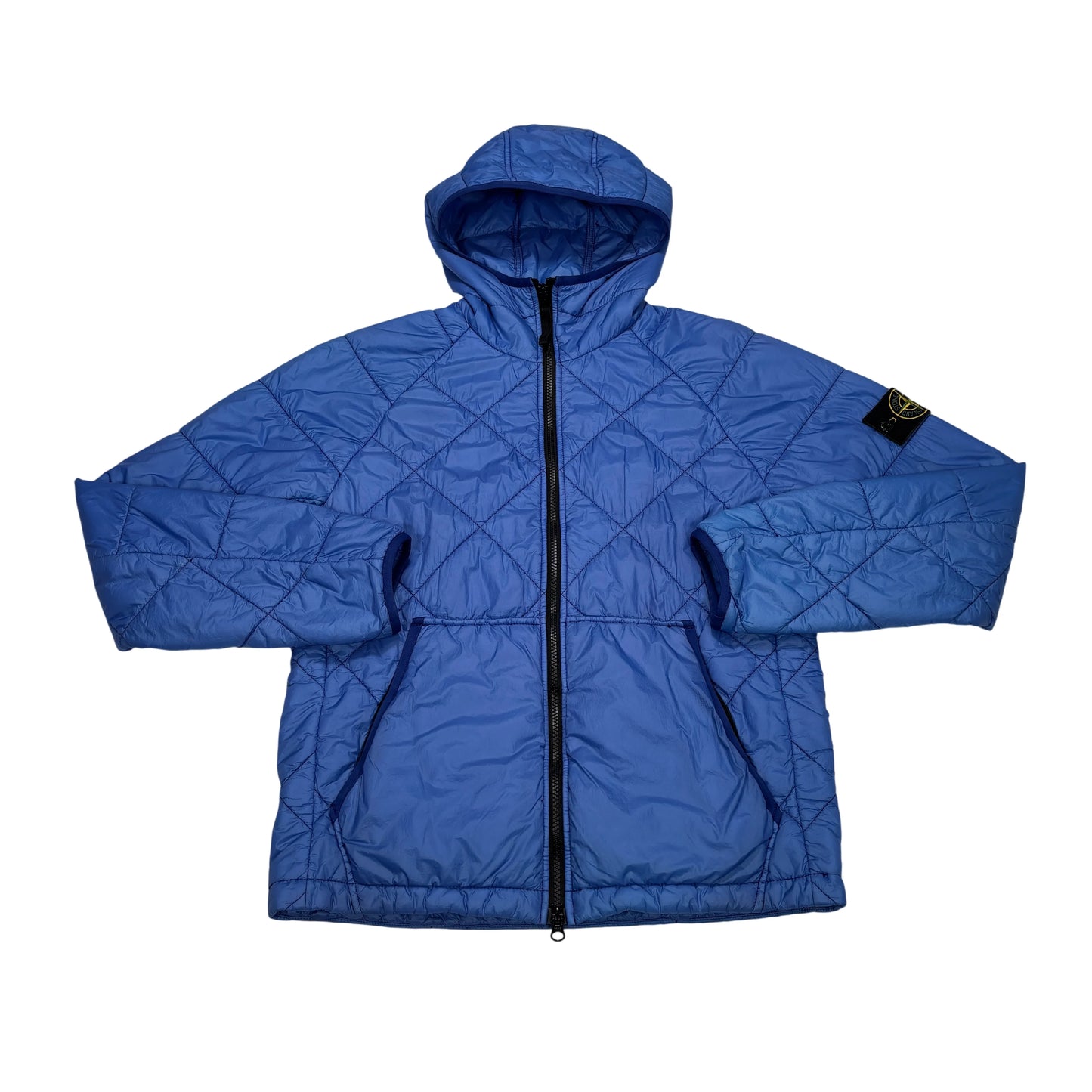 Stone Island Blue Hooded Quilted Micro Yarn Jacket