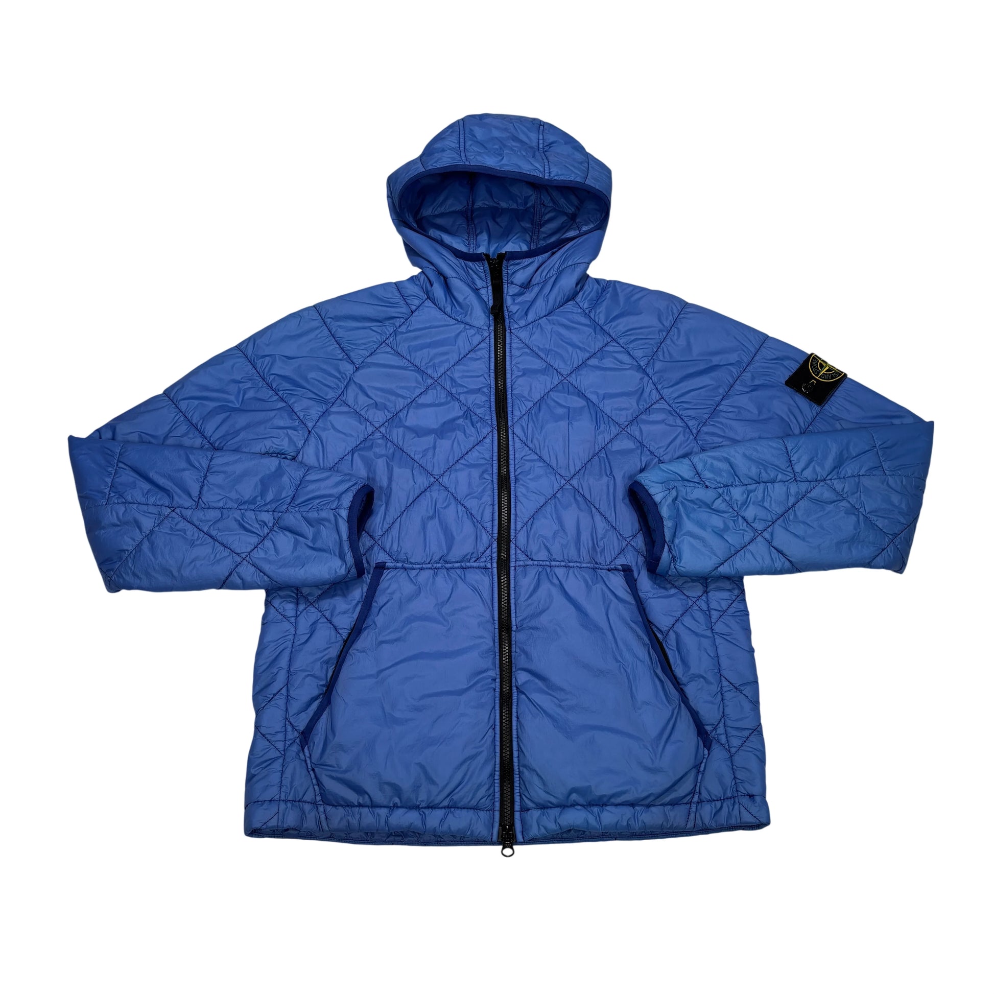 Stone Island Blue Hooded Quilted Micro Yarn Jacket