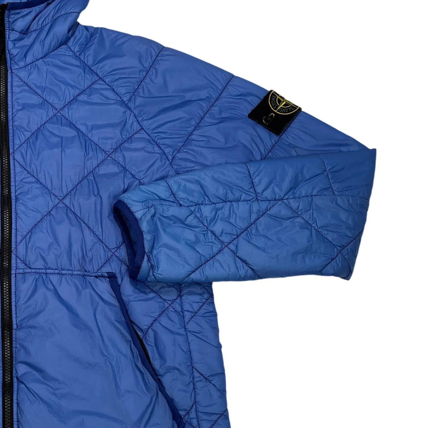 Stone Island Blue Hooded Quilted Micro Yarn Jacket