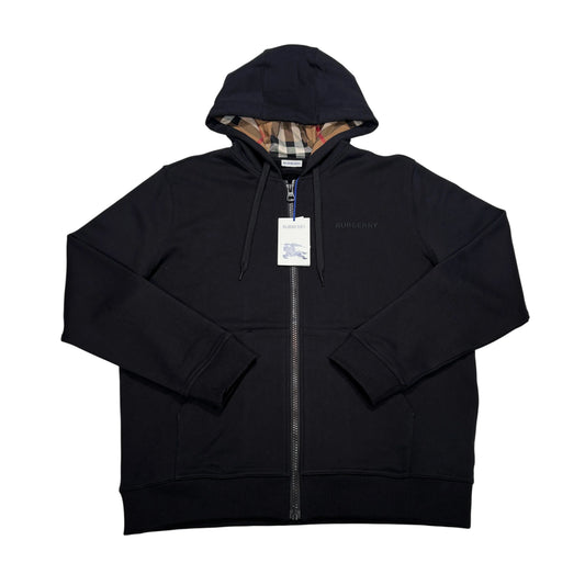 Burberry Black Zip-up Checked Hoodie
