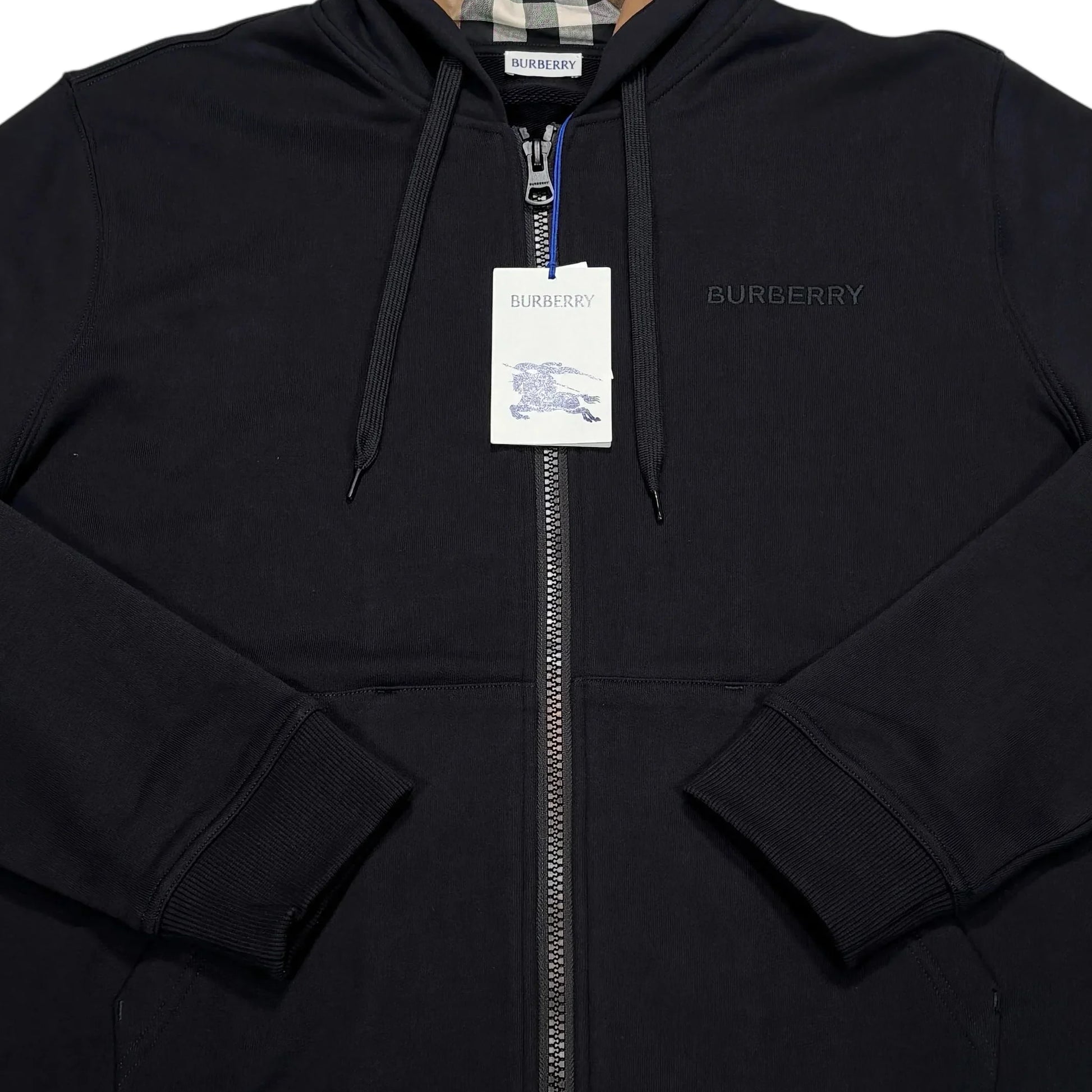 Burberry Black Zip-up Checked Hoodie