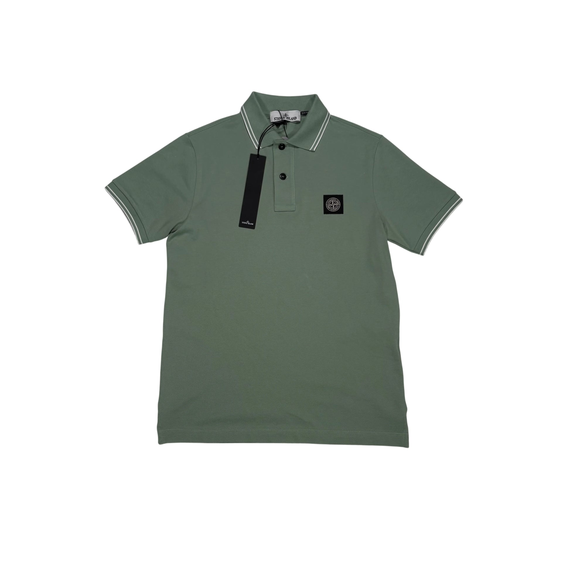 Stone Island Green Patch Logo with Stripes Polo Shirt