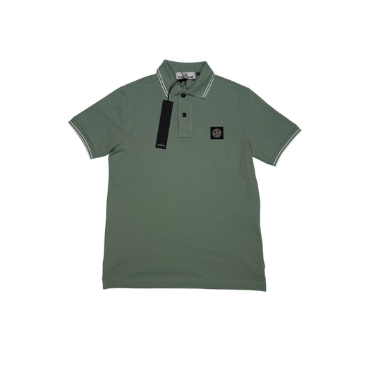 Stone Island Green Patch Logo with Stripes Polo Shirt