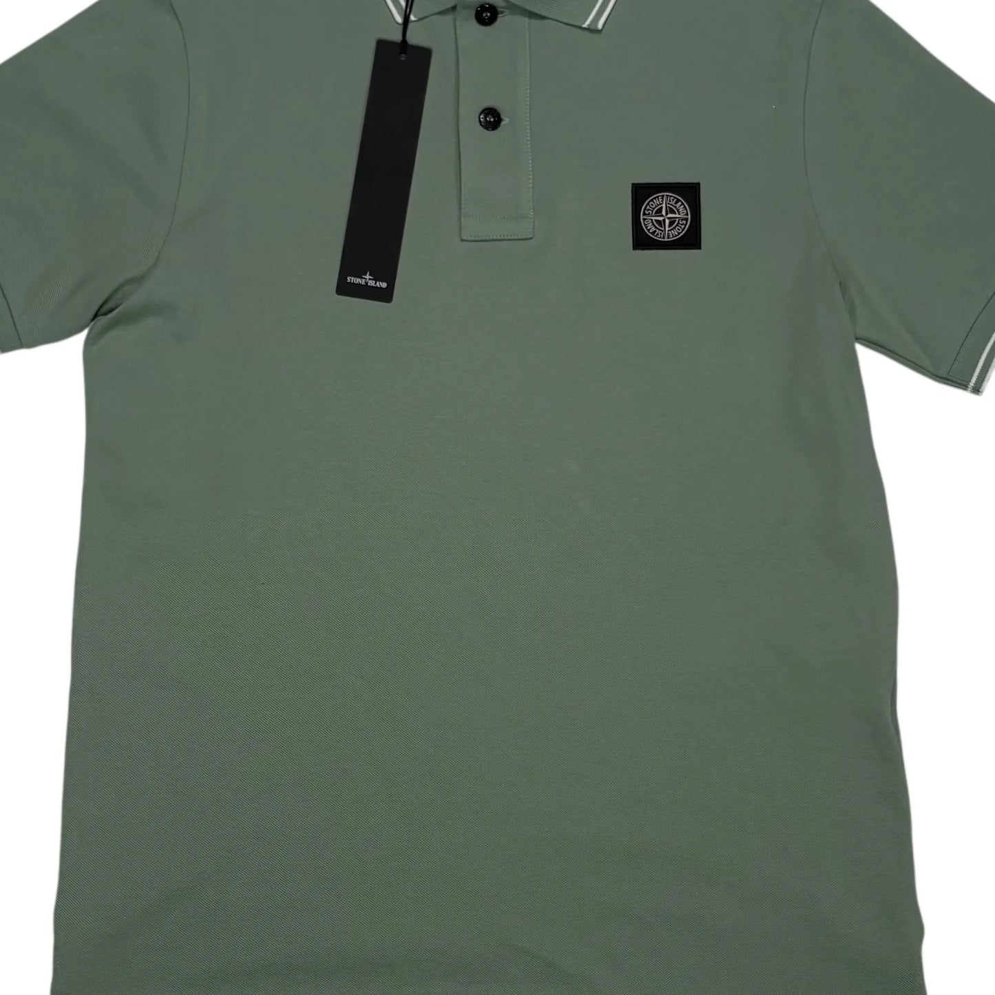 Stone Island Green Patch Logo with Stripes Polo Shirt