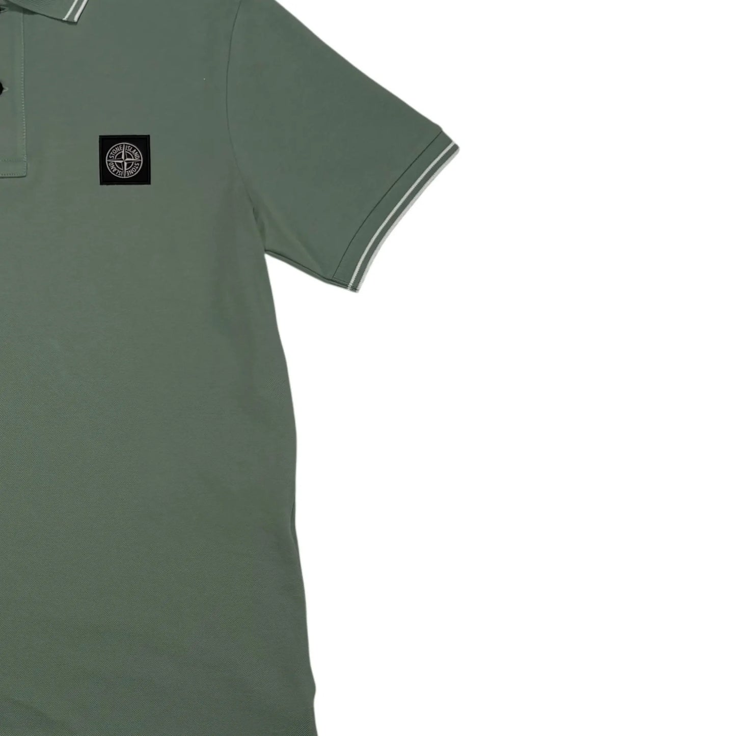 Stone Island Green Patch Logo with Stripes Polo Shirt