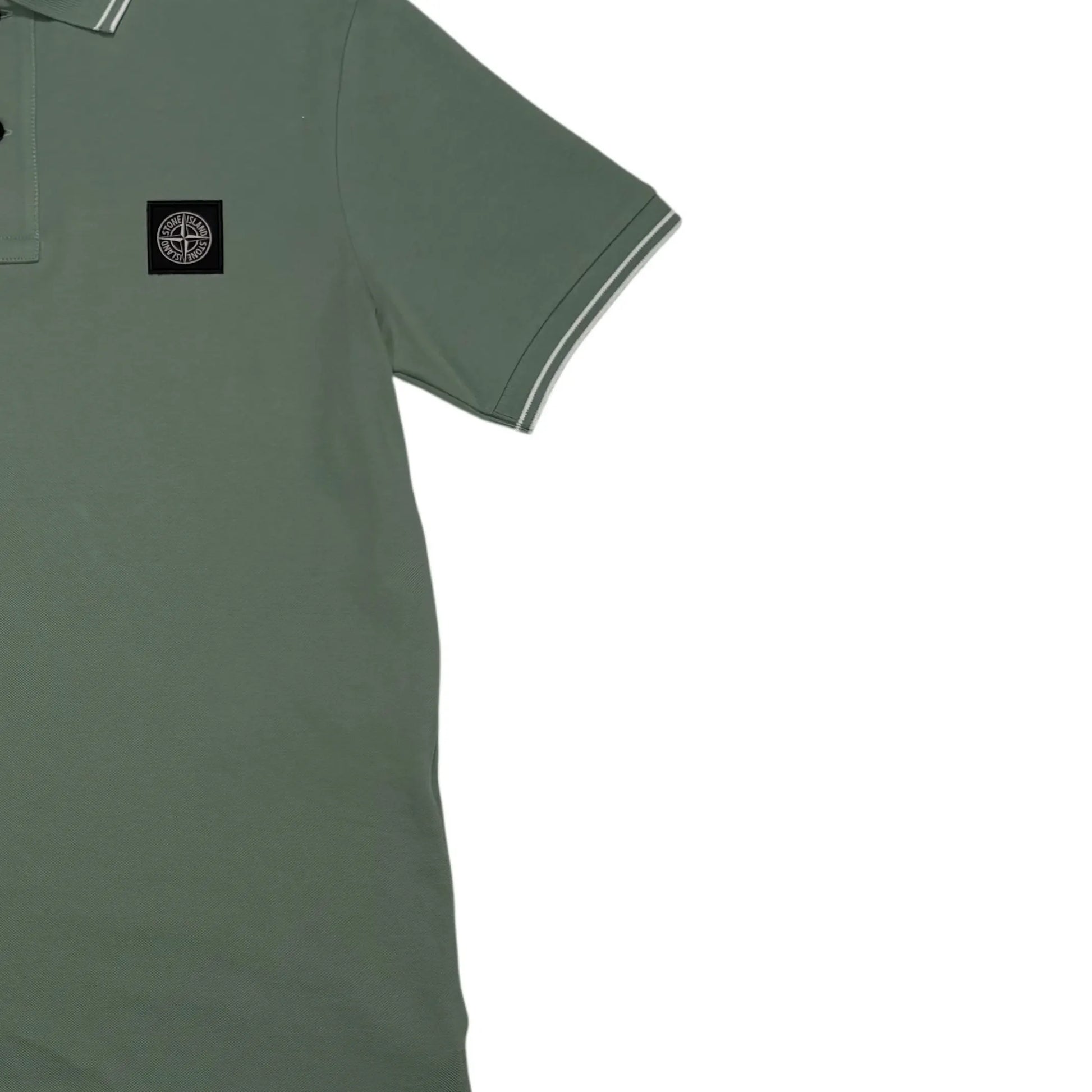 Stone Island Green Patch Logo with Stripes Polo Shirt