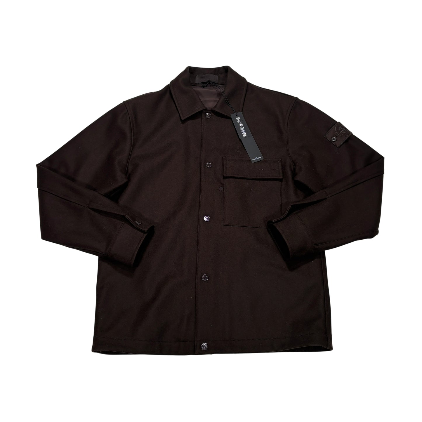 Stone Island Brown Button Up Ghost Piece Overshirt Jacket