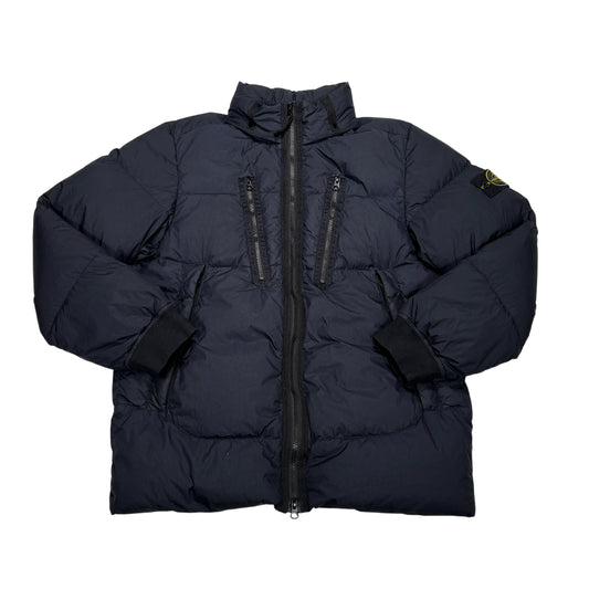 Stone Island Navy Blue Garment Dyed Crinkle Reps NY Down with Hidden Hood Compass Patch Puffer Jacket