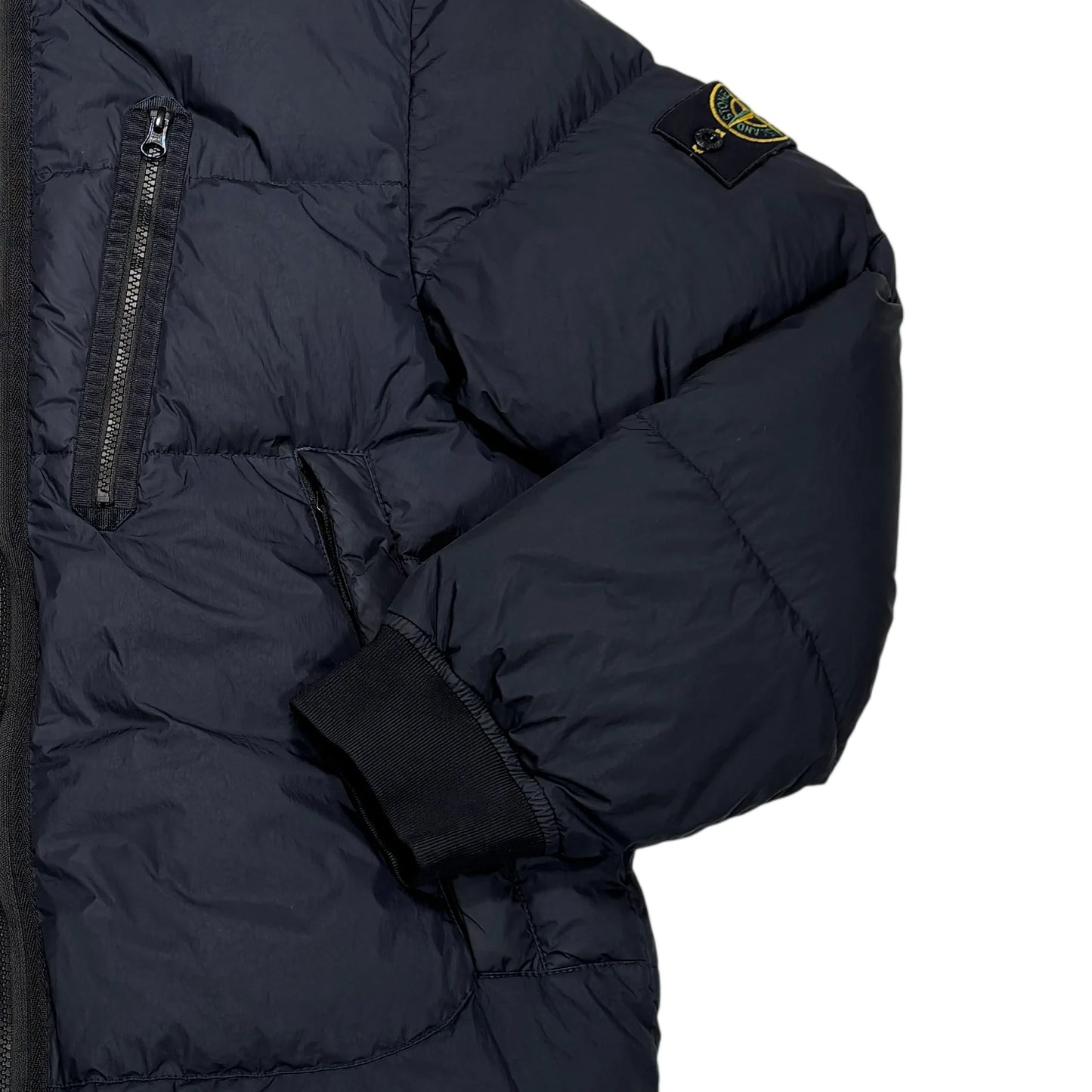 Stone Island Navy Blue Garment Dyed Crinkle Reps NY Down with Hidden Hood Compass Patch Puffer Jacket