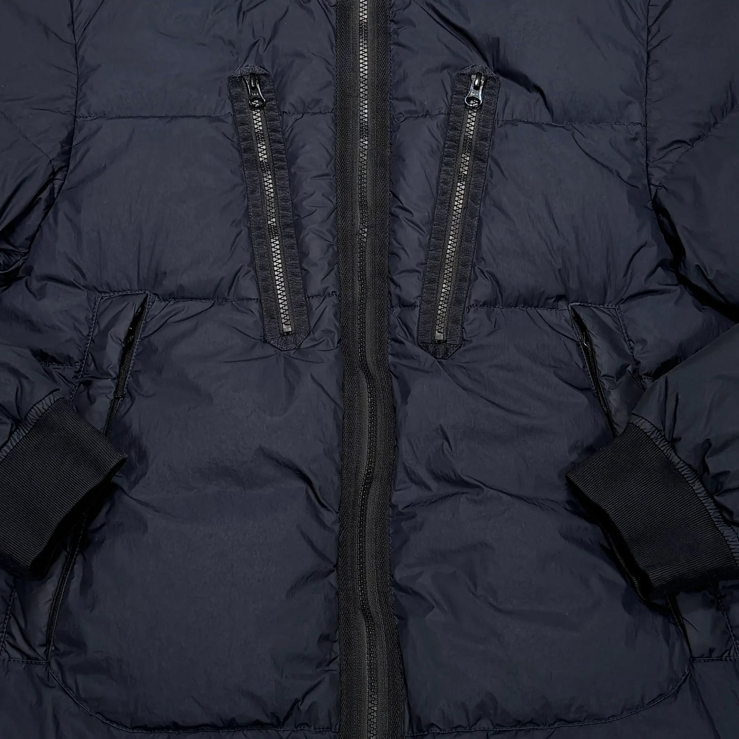 Stone Island Navy Blue Garment Dyed Crinkle Reps NY Down with Hidden Hood Compass Patch Puffer Jacket