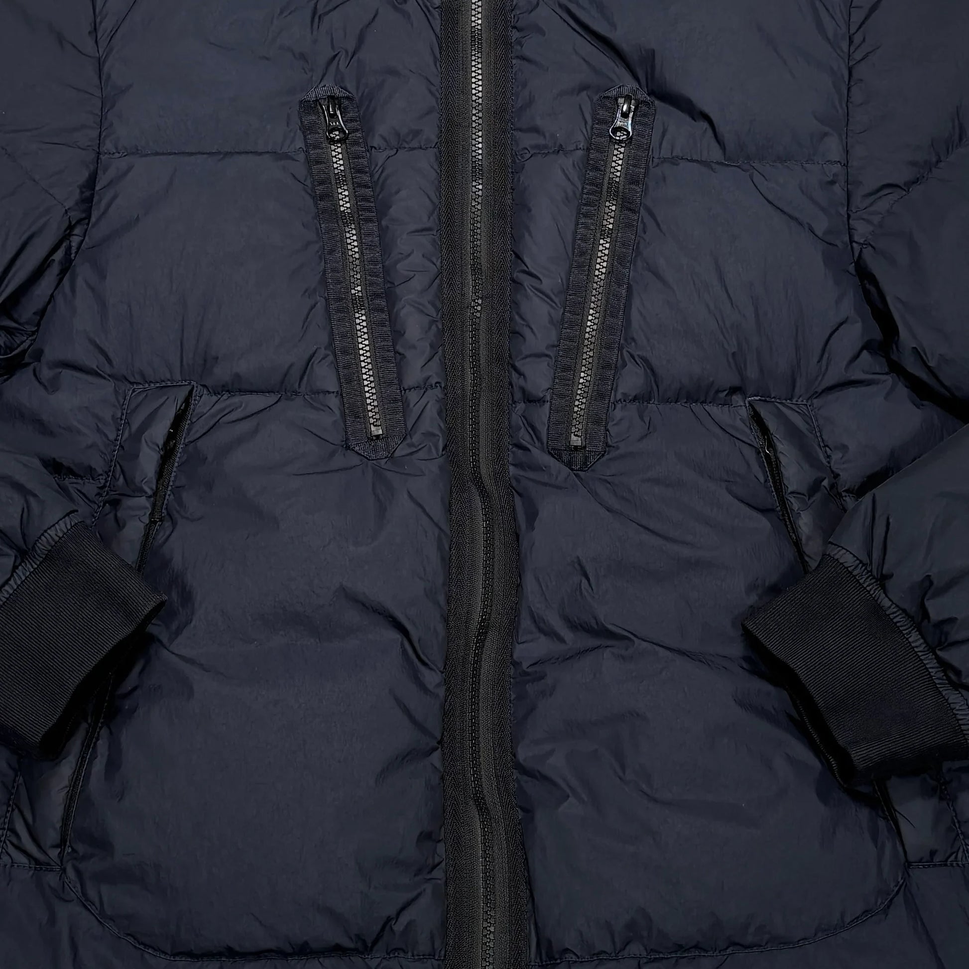 Stone Island Navy Blue Garment Dyed Crinkle Reps NY Down with Hidden Hood Compass Patch Puffer Jacket