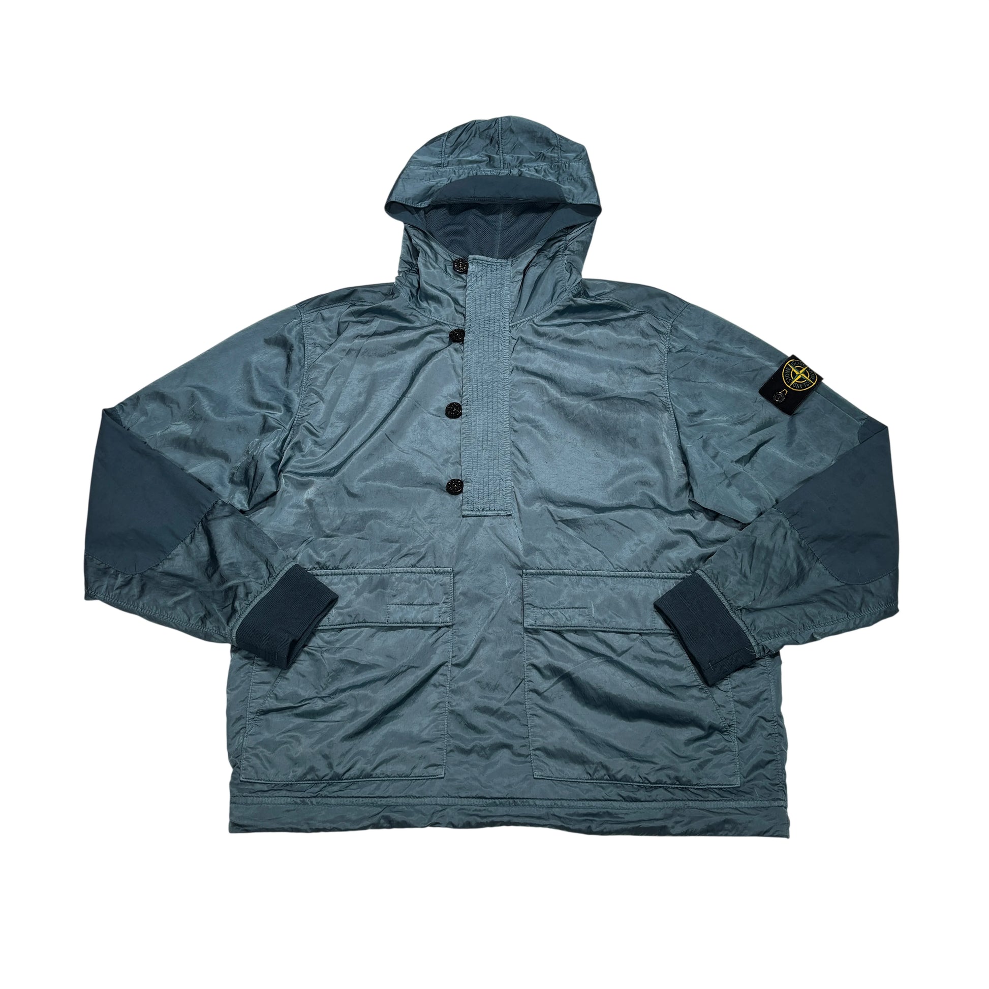 Stone Island Blue Hooded Compass Patch Half Zip Jacket