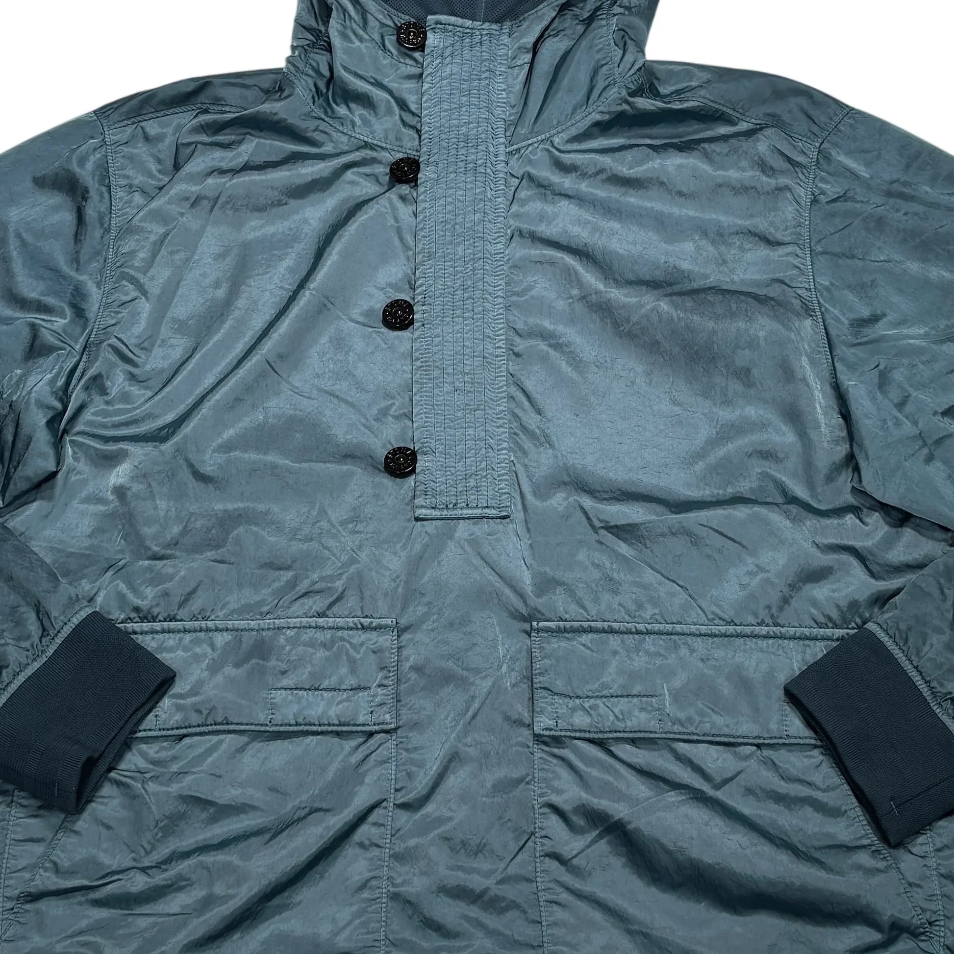 Stone Island Blue Hooded Compass Patch Half Zip Jacket