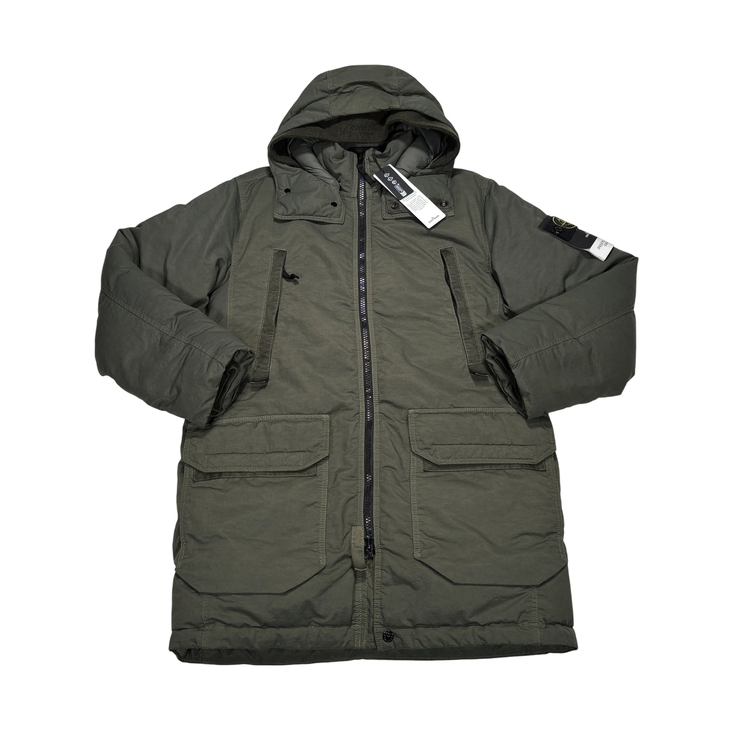 Stone Island Green Opaque Nylon Twill Down-TC Compass Patch Parka Coat