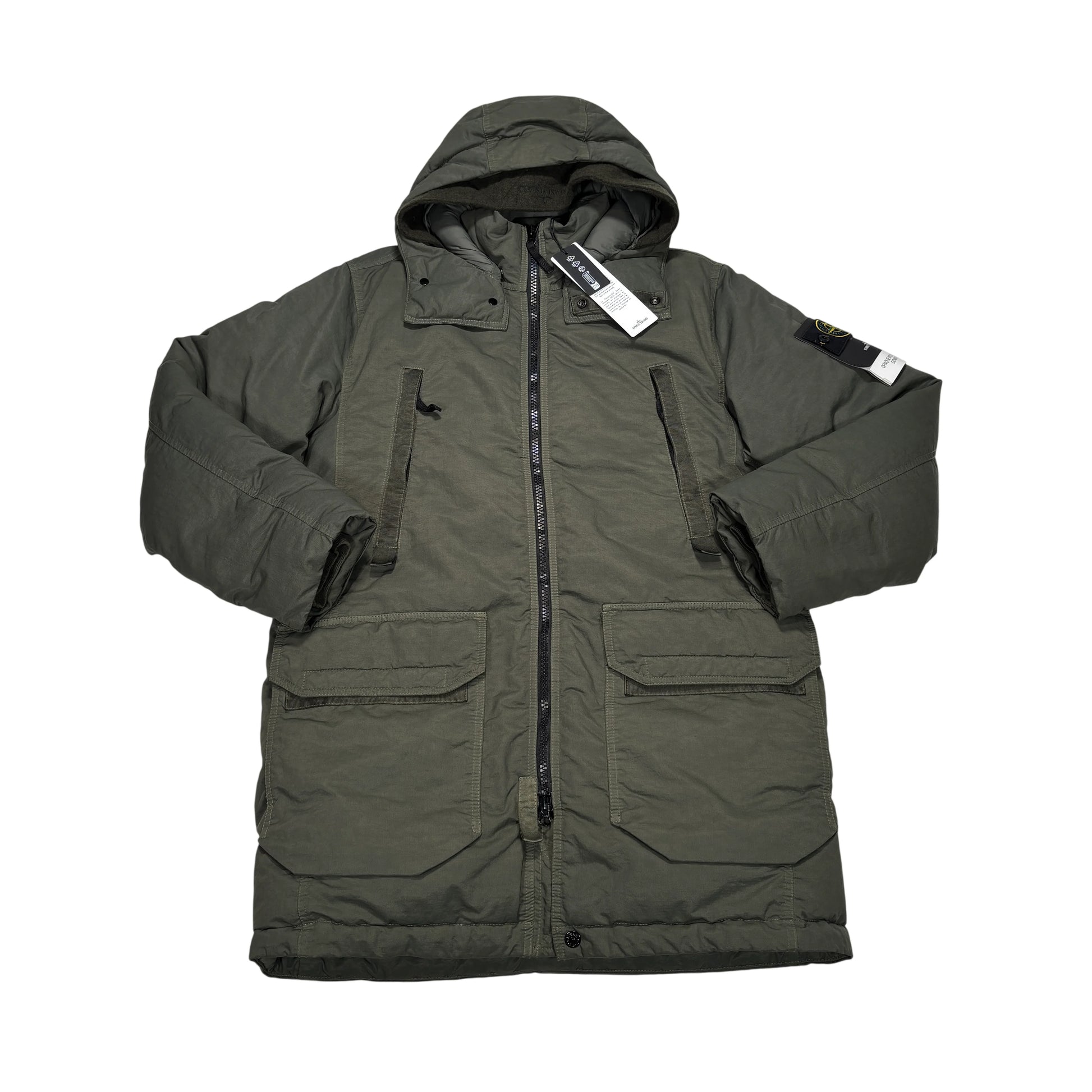 Stone Island Green Opaque Nylon Twill Down-TC Compass Patch Parka Coat