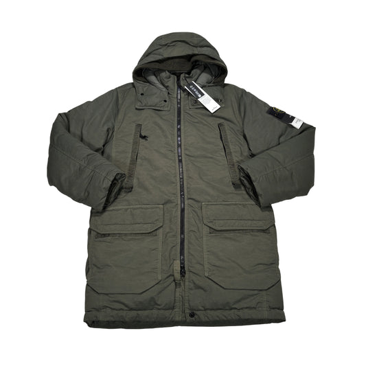 Stone Island Green Opaque Nylon Twill Down-TC Compass Patch Parka Coat