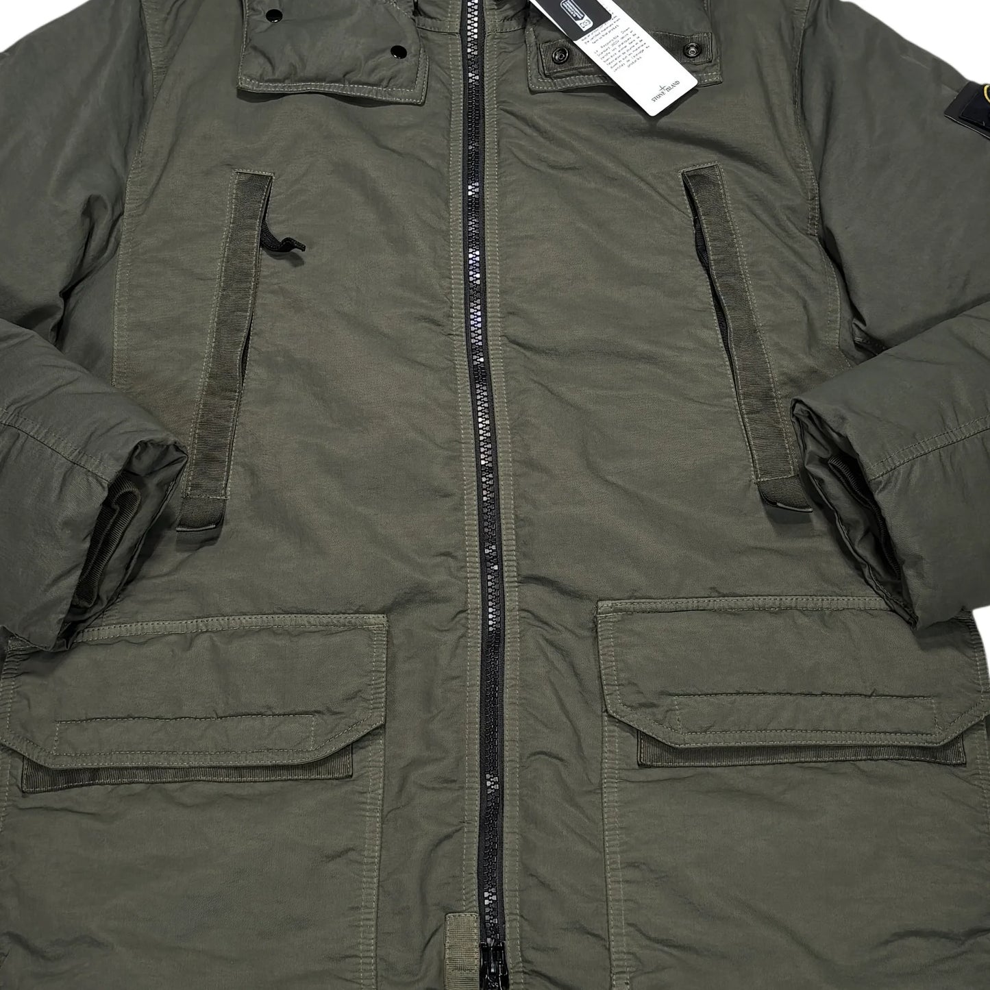 Stone Island Green Opaque Nylon Twill Down-TC Compass Patch Parka Coat