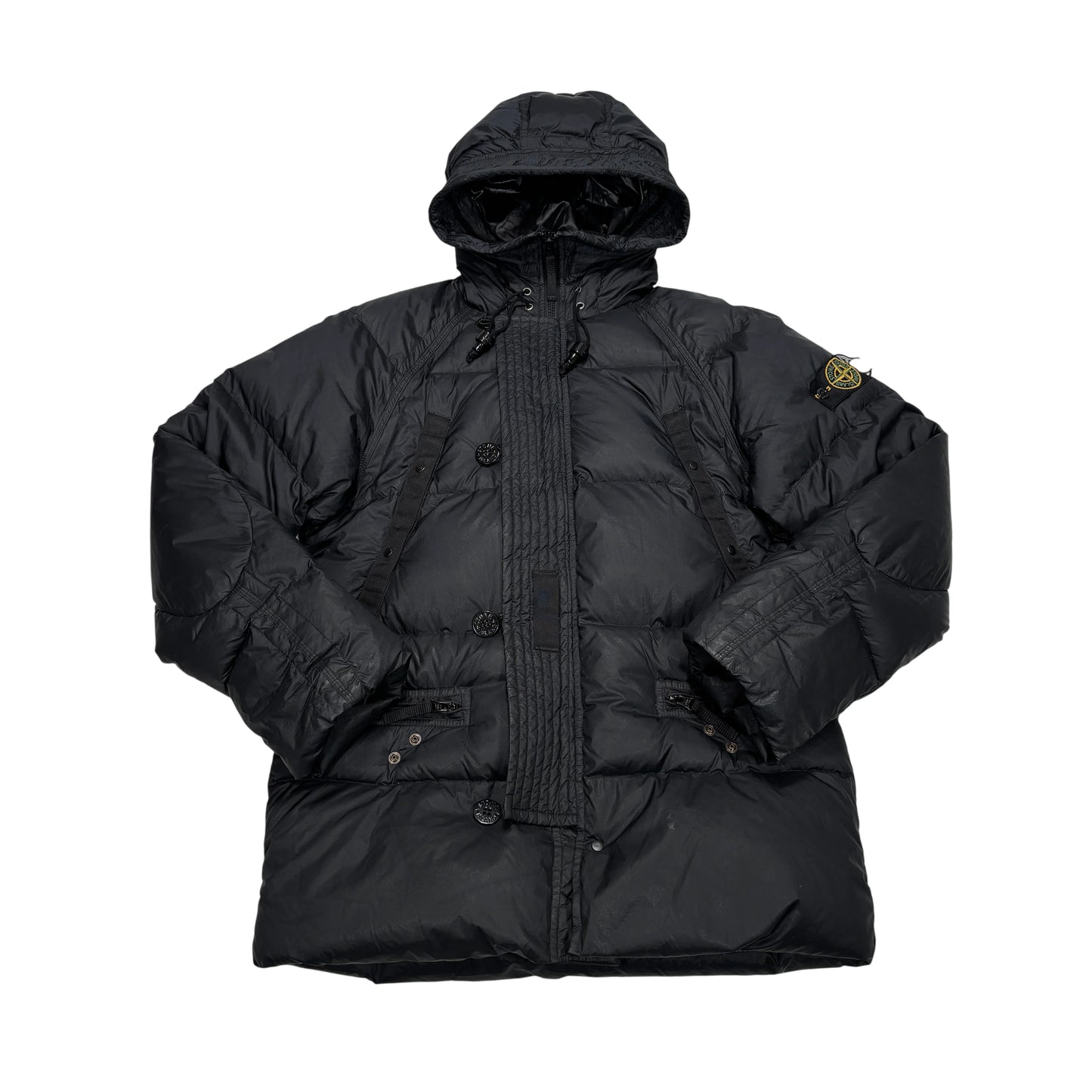 Stone Island Black Goose Down Mesh Badge Puffer Parka Jacket