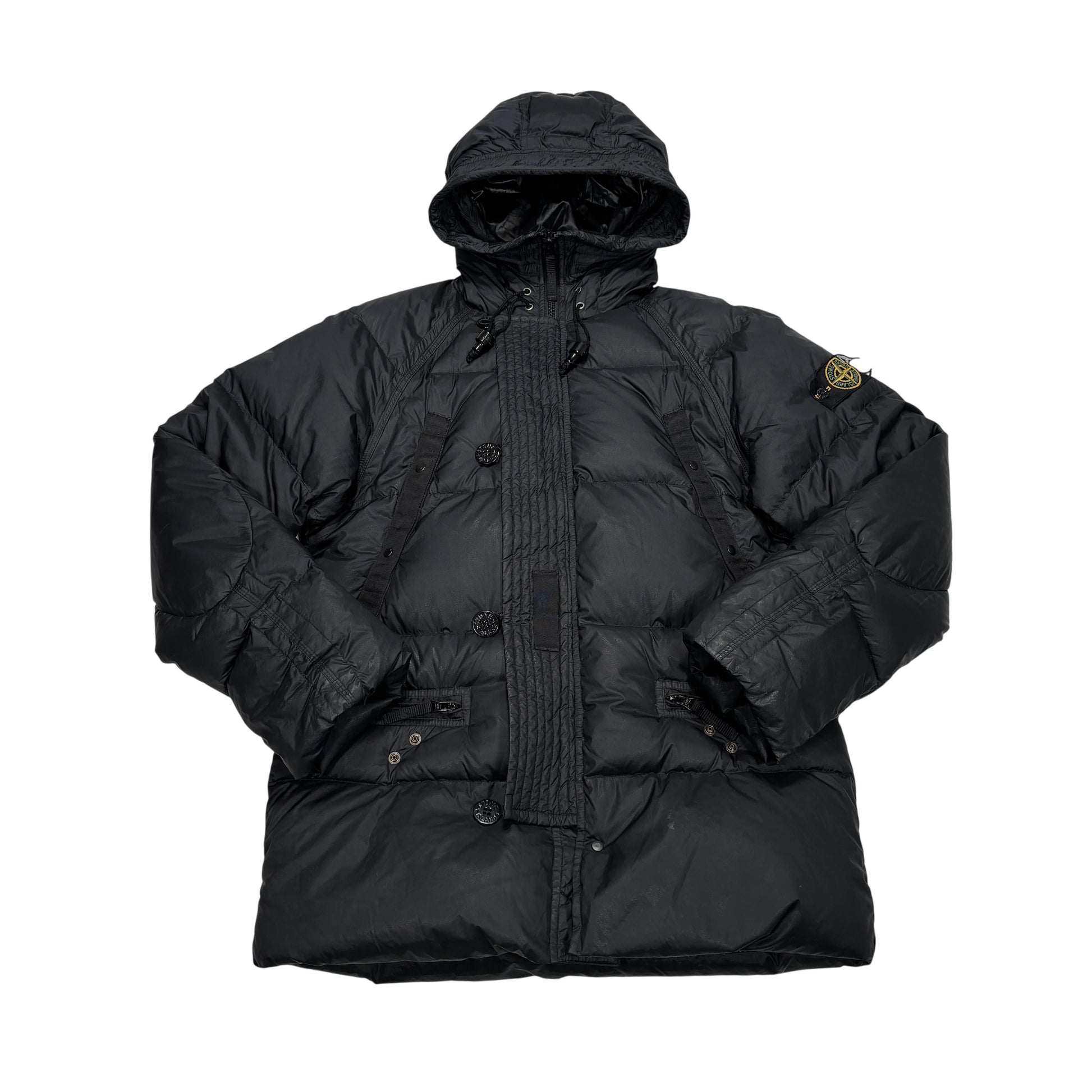 Stone Island Black Goose Down Mesh Badge Puffer Parka Jacket