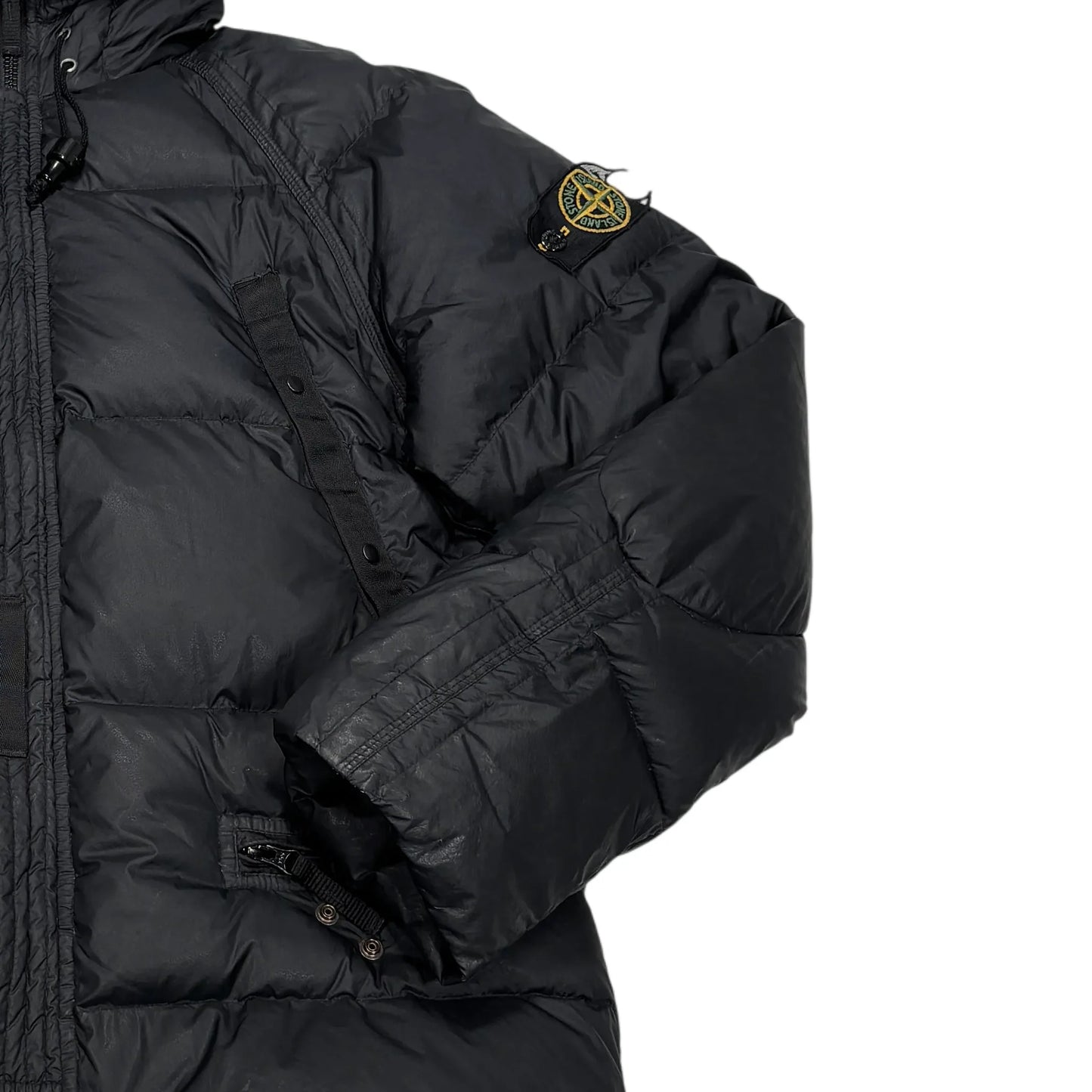 Stone Island Black Goose Down Mesh Badge Puffer Parka Jacket