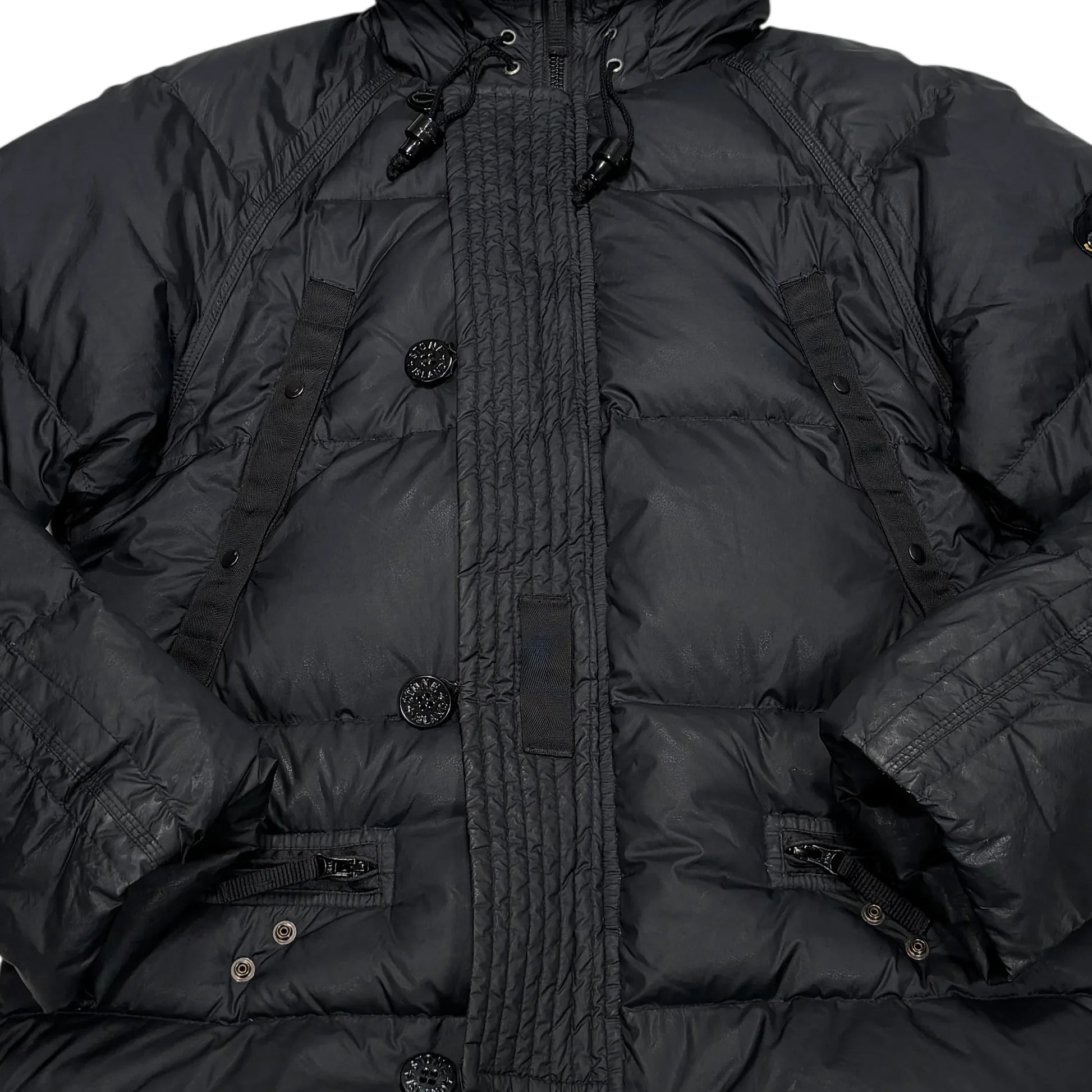 Stone Island Black Goose Down Mesh Badge Puffer Parka Jacket