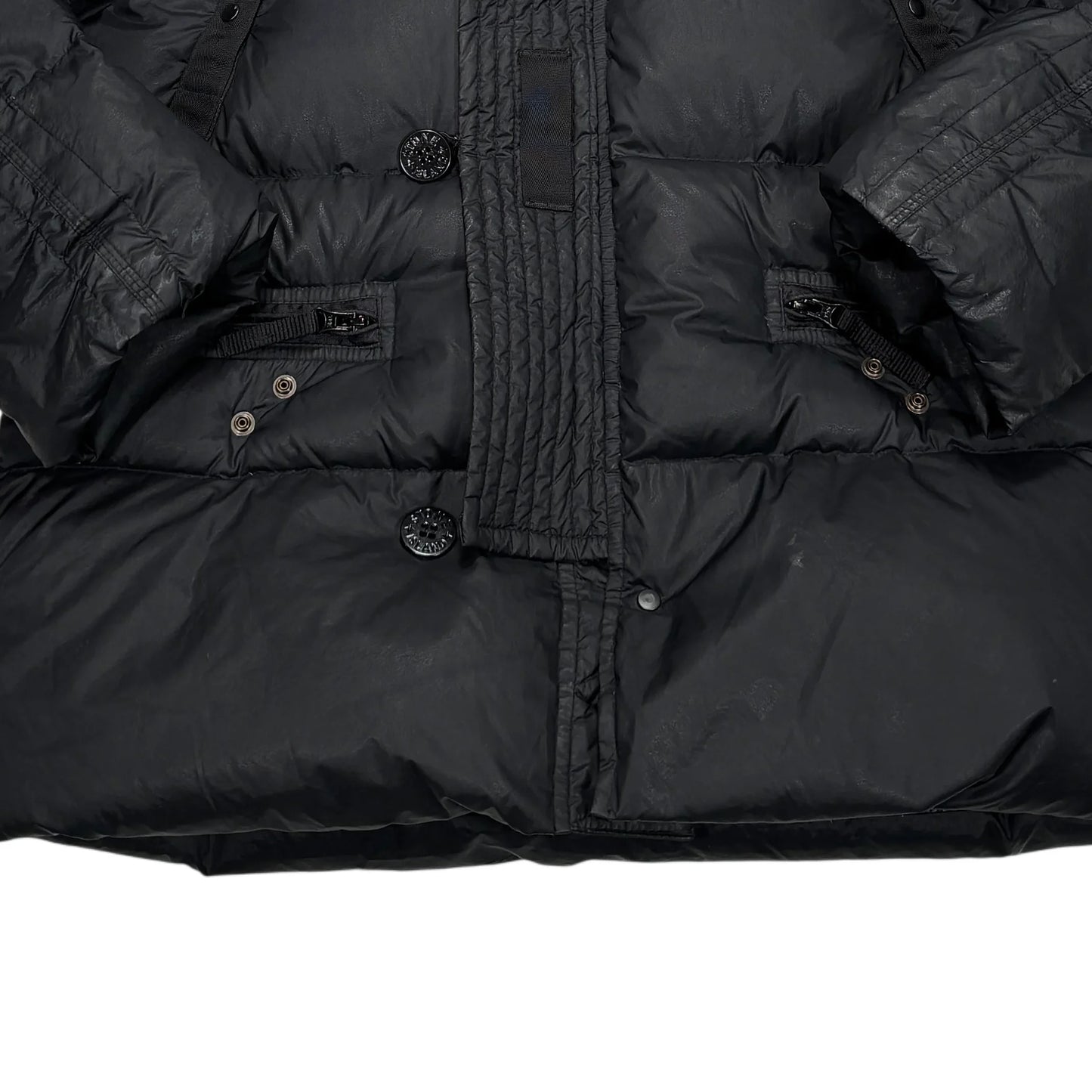 Stone Island Black Goose Down Mesh Badge Puffer Parka Jacket