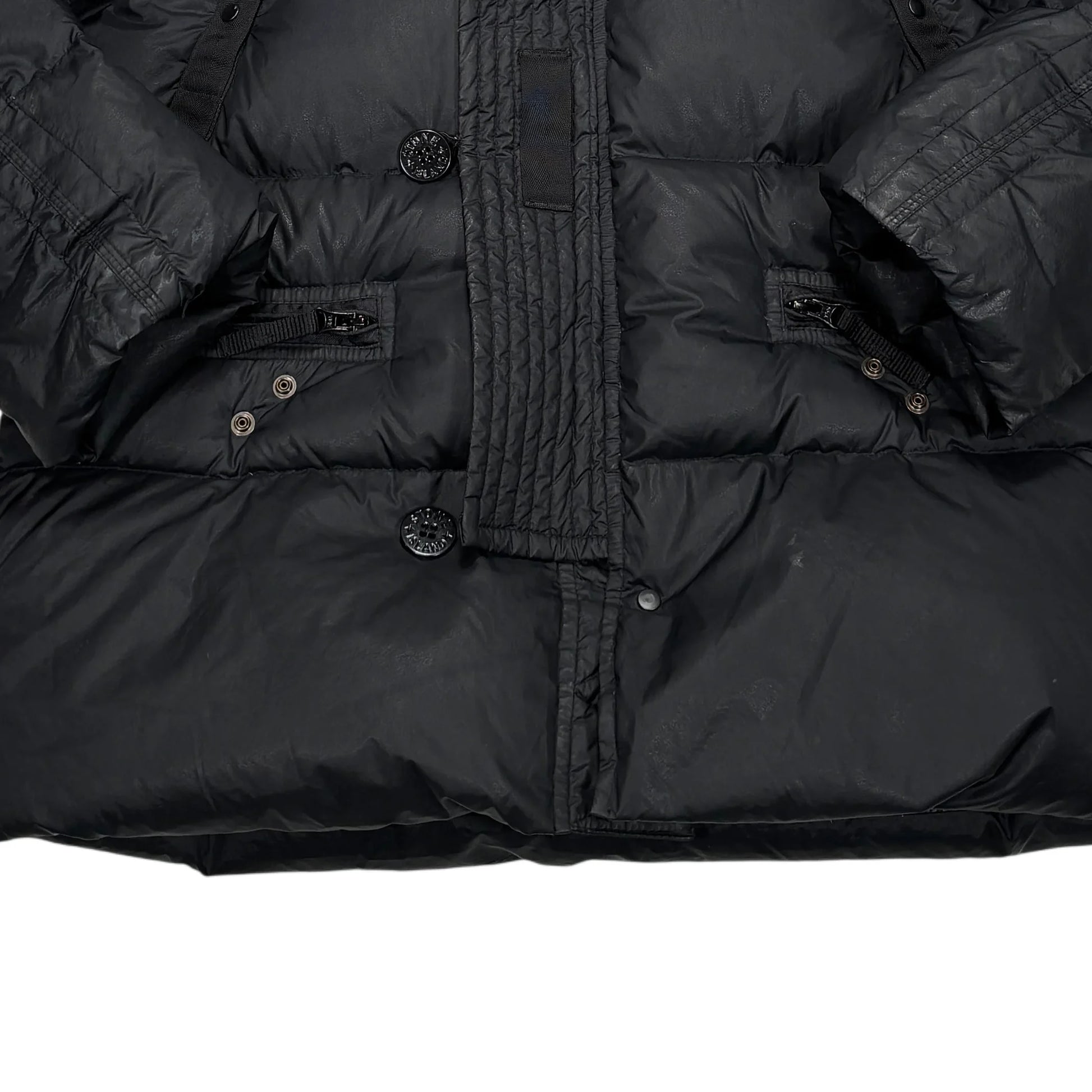 Stone Island Black Goose Down Mesh Badge Puffer Parka Jacket