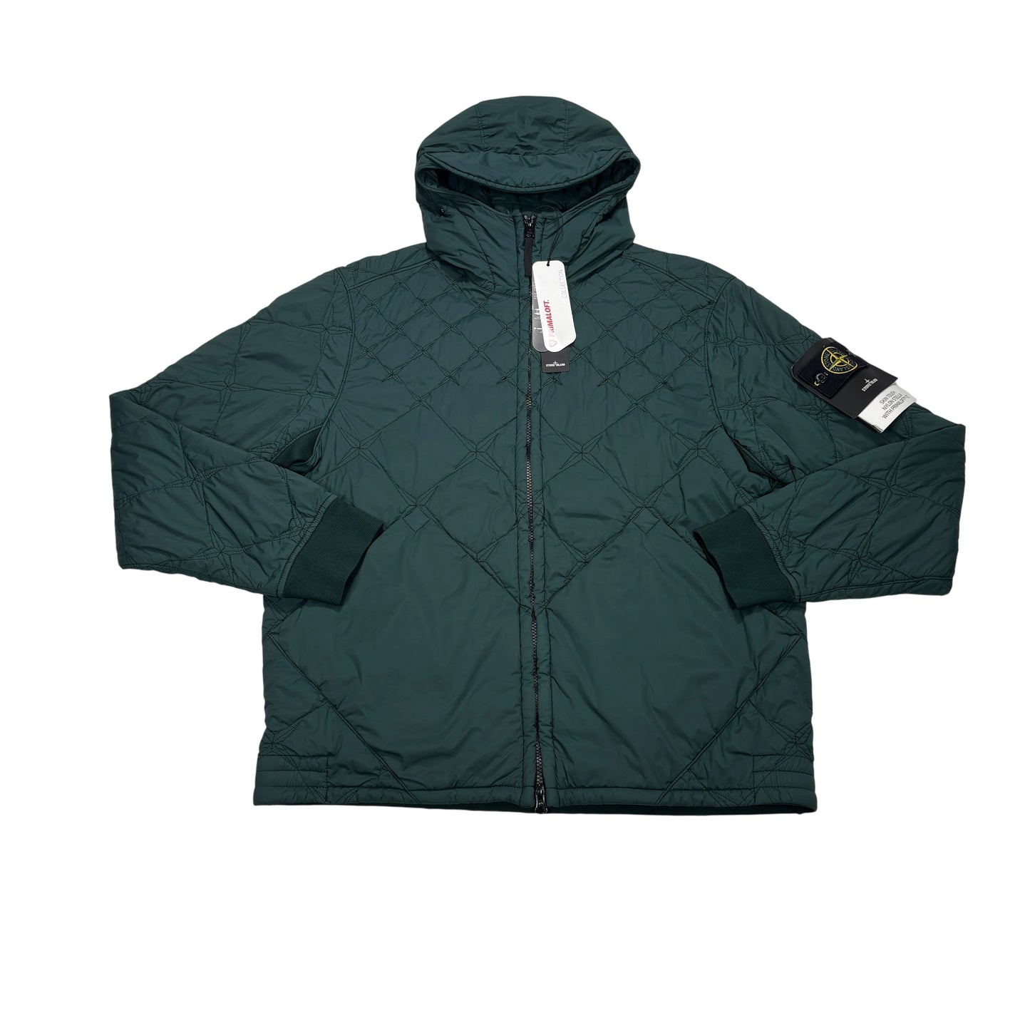 Stone Island Green Skin Touch Nylon Stella with Primaloft-TC Hooded Quilted Jacket