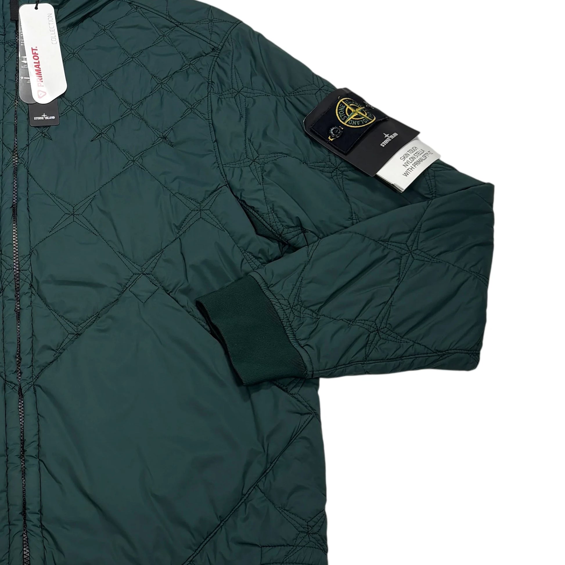 Stone Island Green Skin Touch Nylon Stella with Primaloft-TC Hooded Quilted Jacket
