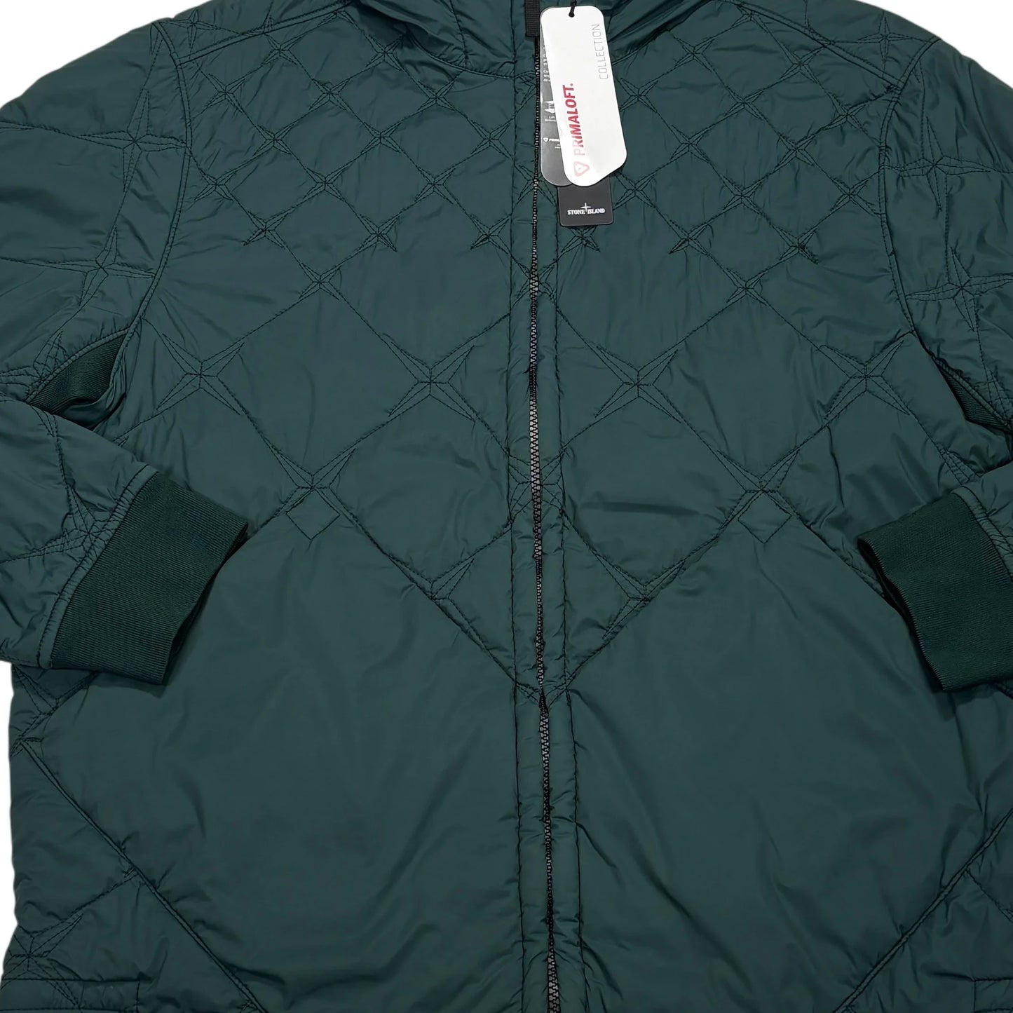 Stone Island Green Skin Touch Nylon Stella with Primaloft-TC Hooded Quilted Jacket