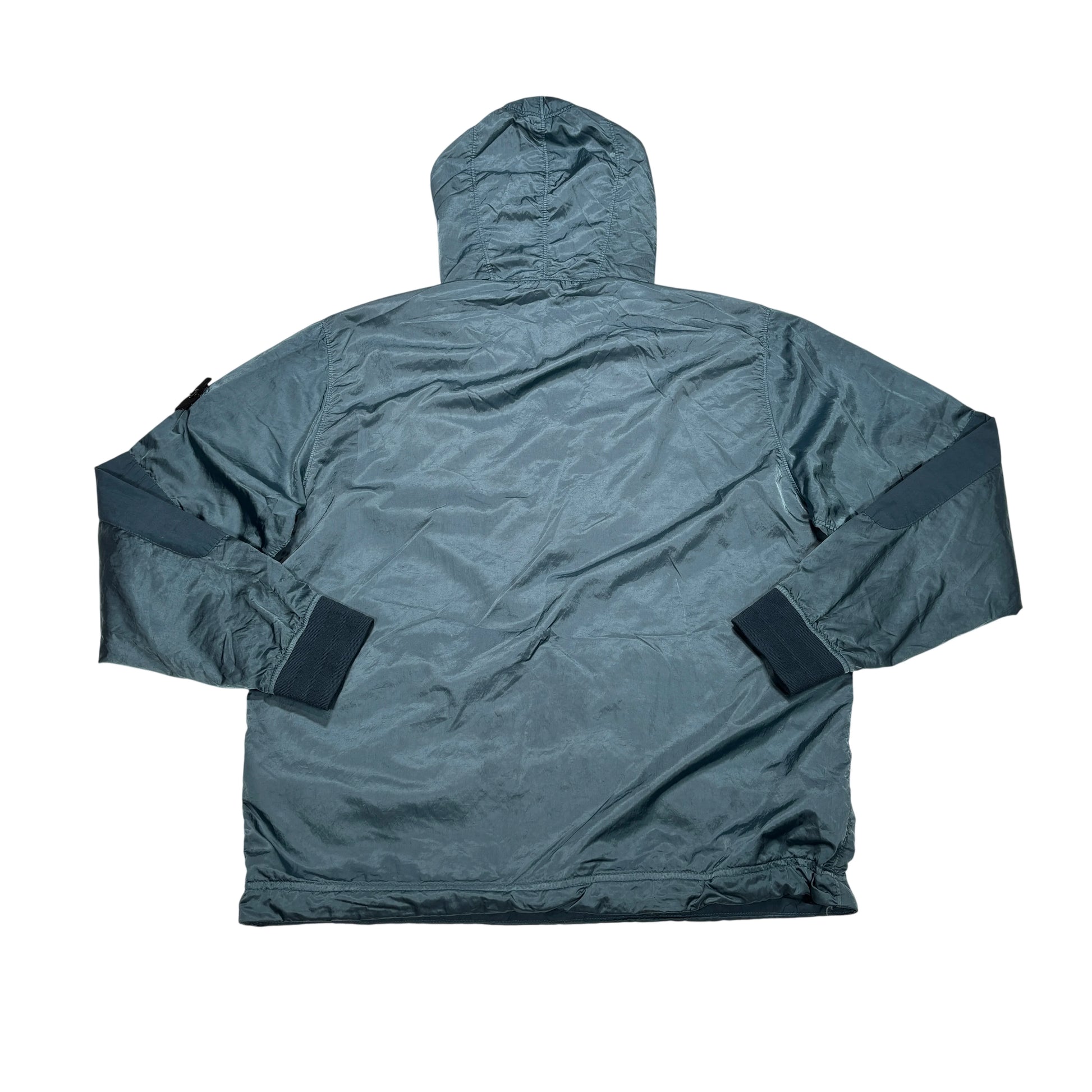 Stone Island Blue Hooded Compass Patch Half Zip Jacket