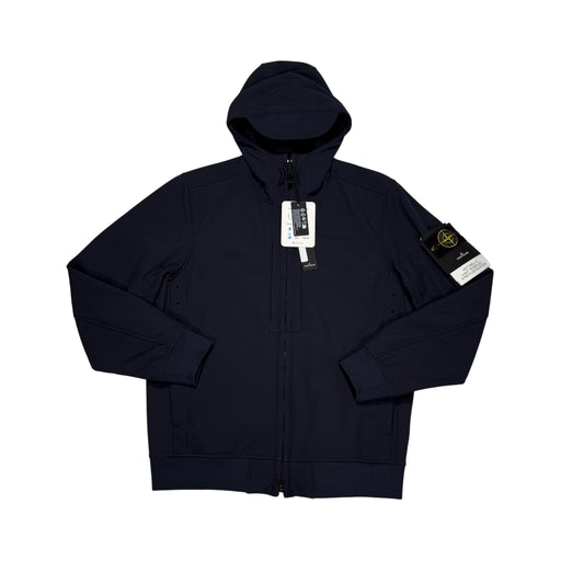 Stone Island Navy Compass Patch Soft Shell-R e.dye Technology in Recycled Polyester Jacket