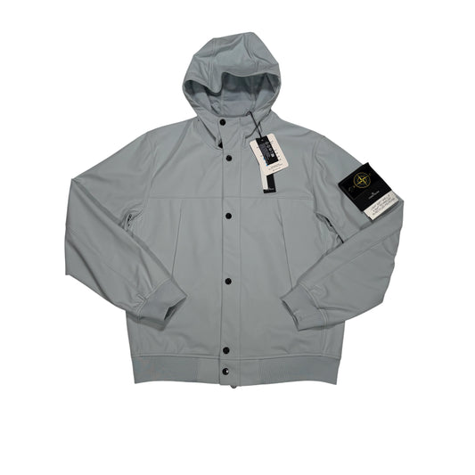Stone Island Grey Compass Patch Light Soft Shell-R e.dye Technology in Recycled Polyester Hooded Jacket
