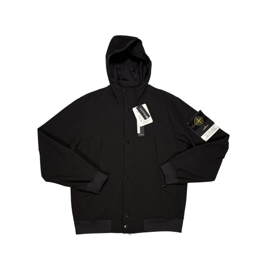 Stone Island Black Compass Patch Light Soft Shell-R e.dye Technology in Recycled Polyester Hooded Jacket