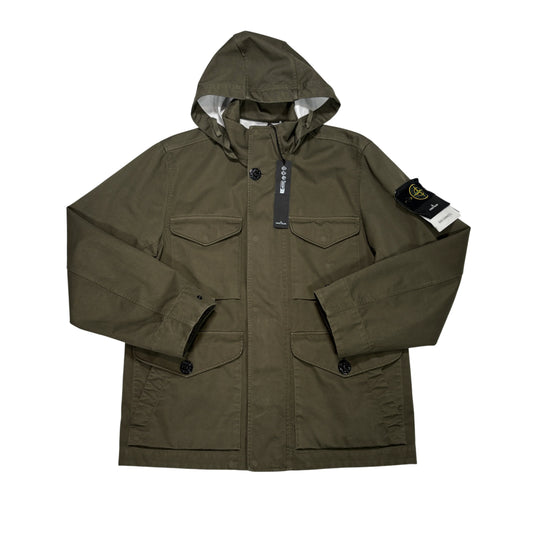 Stone Island Green Raso Gommato 3L Compass Patch Hooded Jacket