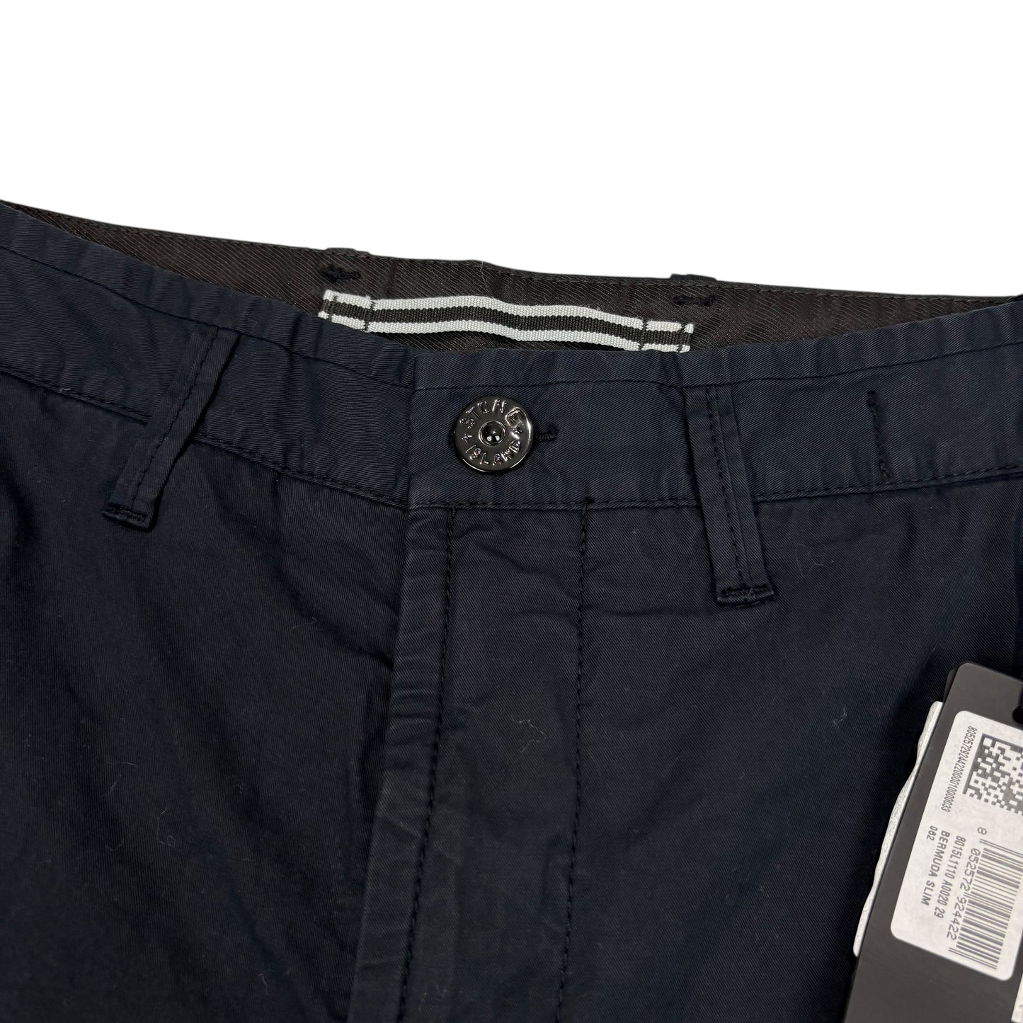 Stone Island Navy Blue Compass-Patch Pocket Detail Brushed Cotton Cargo Shorts