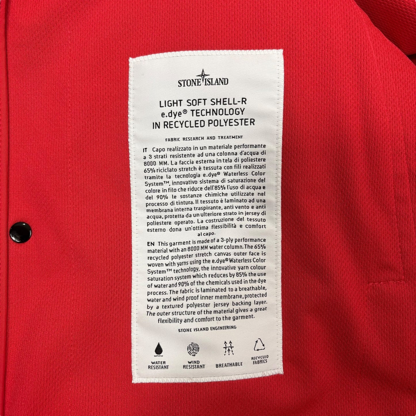 Stone Island Red Light Soft Shell-R e.dye Technology in Recycled Polyester Jacket