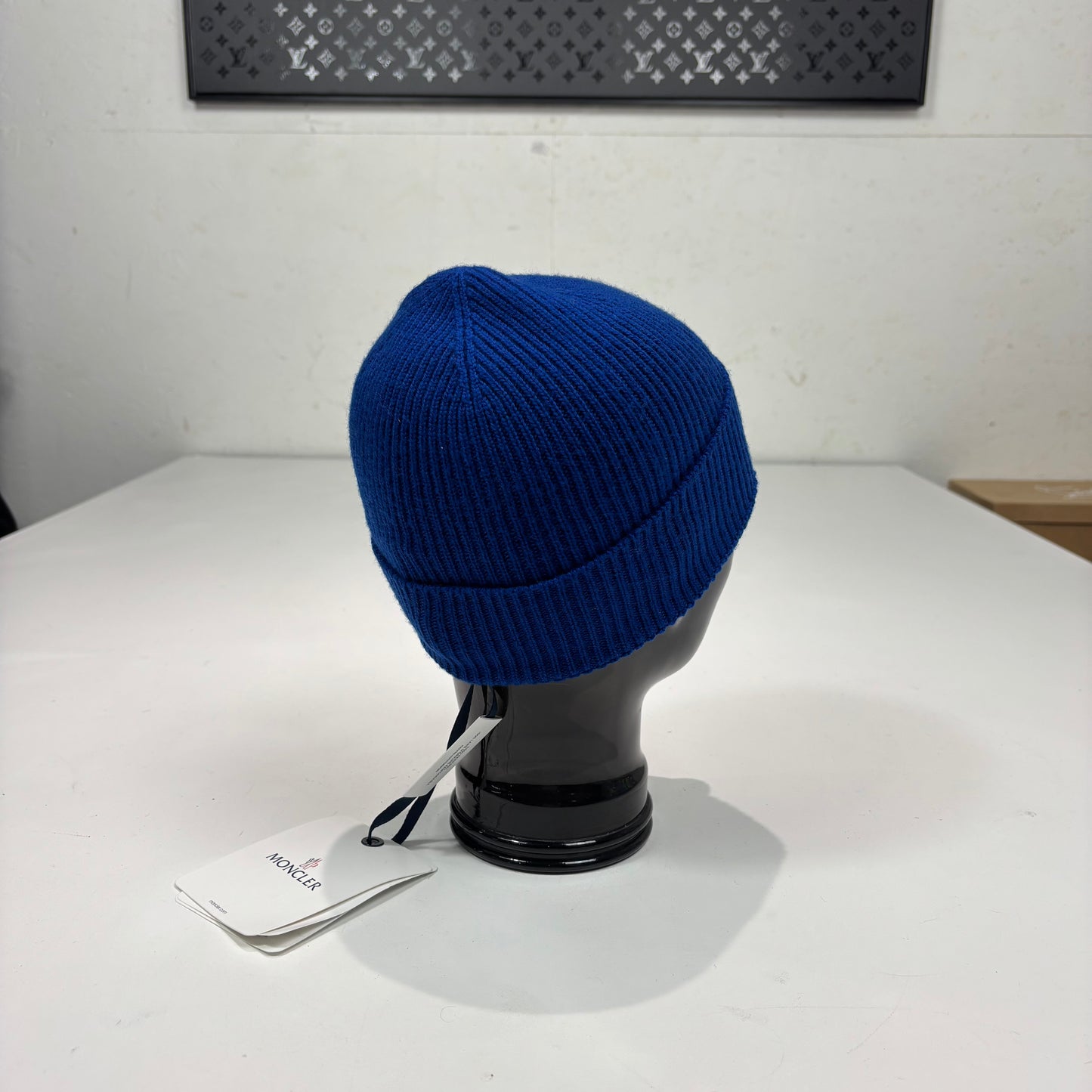 Moncler Blue Cotton Berretto Tricot Classic Patch Beanie