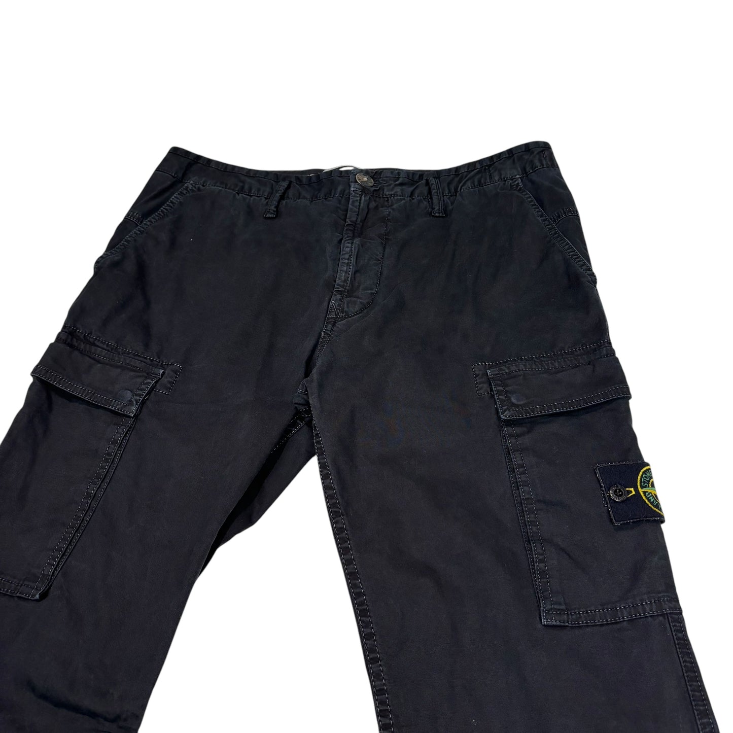 Stone Island Black Brushed Cotton Compass-Parch Button Pocket Cargo Trousers